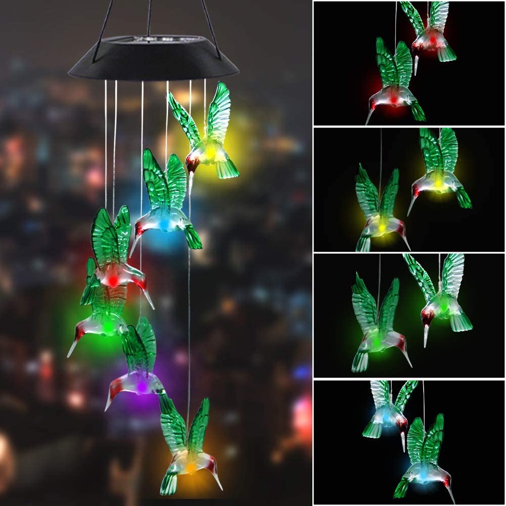 Wind Chime Solar Powered LED Light Changing Garden Path Hanging Lamp 