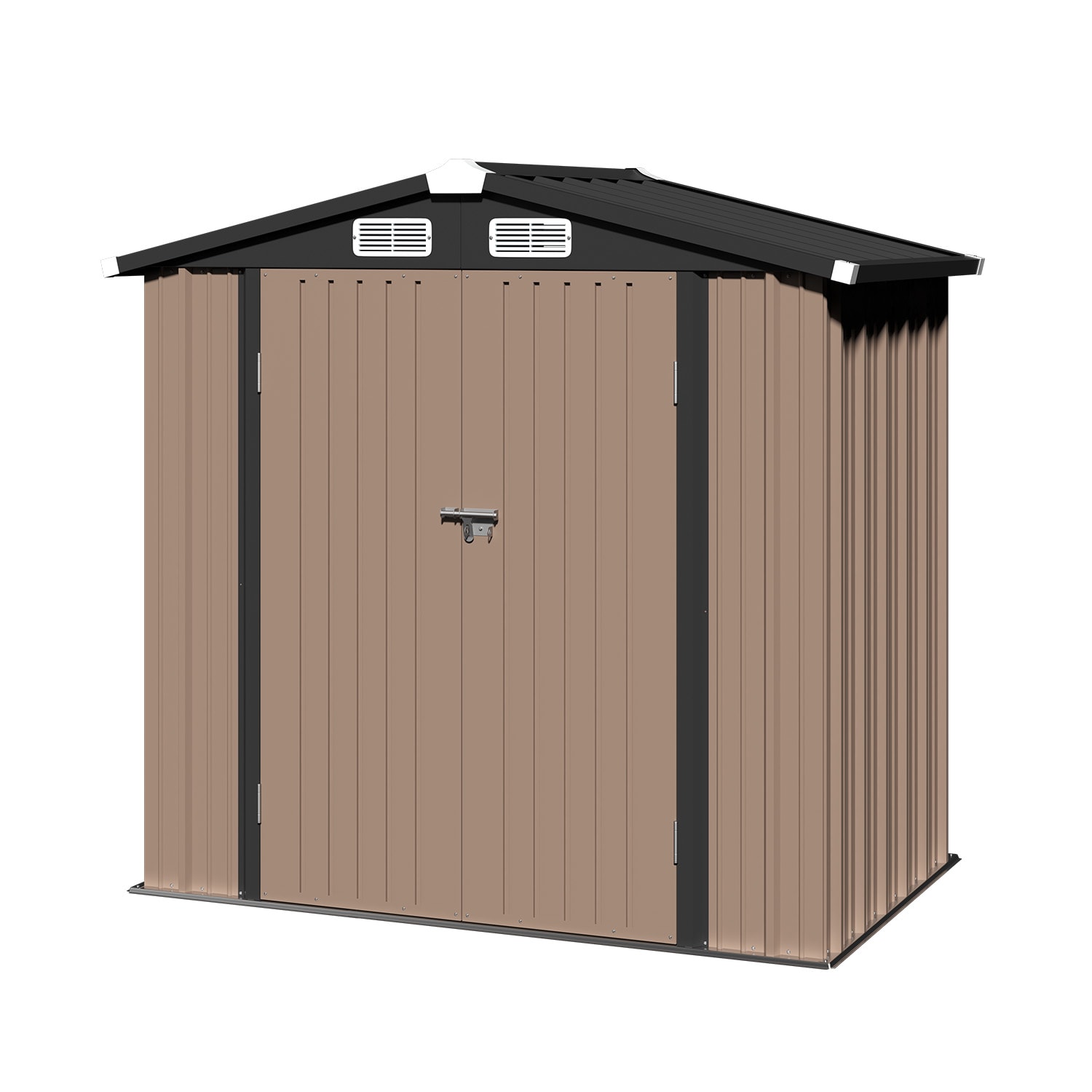 AOXUN ZZSD060401-BR 6x4 FT Shed Outdoor Storage Shed with Lockable Doors Slooping Roof Metal Garden Tool Shed for Backyard  Patio Poolside