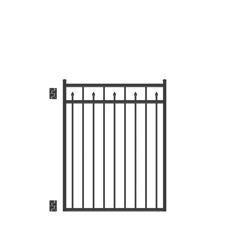 Freedom Concord 4 1 2 Ft H X 4 Ft W Black Aluminum Spaced Picket Flat Top Decorative Fence Gate