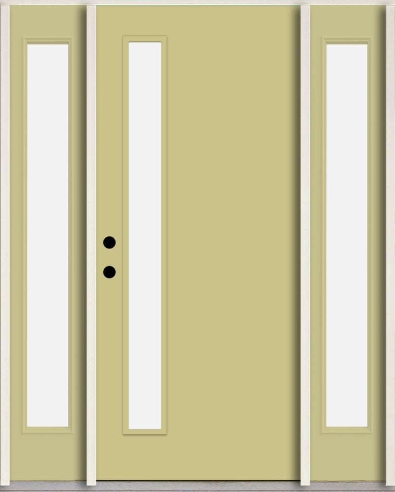 RELIABILT LO1065127 Spotlights 56-in x 80-in x 4-5/8-in Fiberglass 1/4 lite Right-hand inswing Universal Khaki Paint Painted Prehung Front Door with Sidelights Insulating core