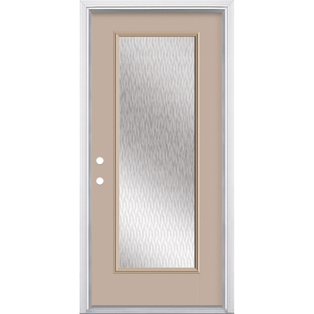 Masonite 627992 Double Water Textured Glass 36-in x 80-in x 4-9/16-in Fiberglass Full lite Right-hand inswing Sandy Shore Painted Prehung Front Door with Brickmould Insulating core