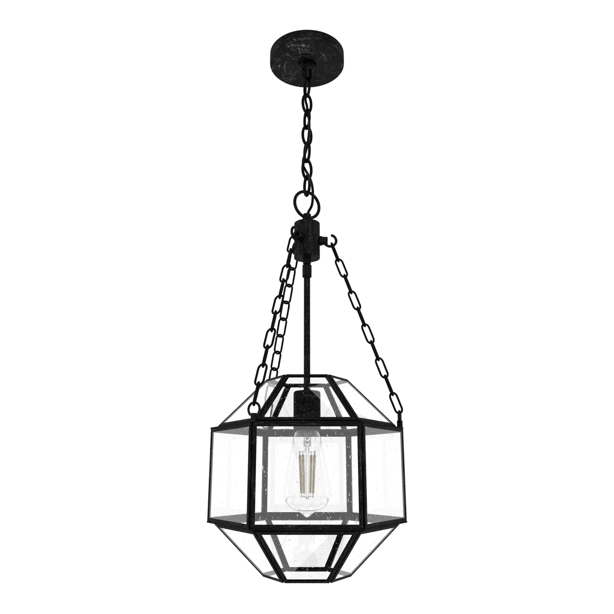 Hunter 19363 Indria Rustic Iron Transitional Seeded Glass Geometric LED Hanging Pendant Light
