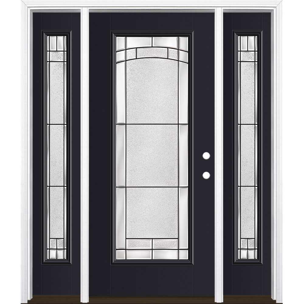Masonite 3419549 Element 60-in x 80-in x 4-9/16-in Fiberglass Full lite Left-hand inswing Peppercorn Painted Prehung Front Door with Sidelights with Brickmould Insulating core