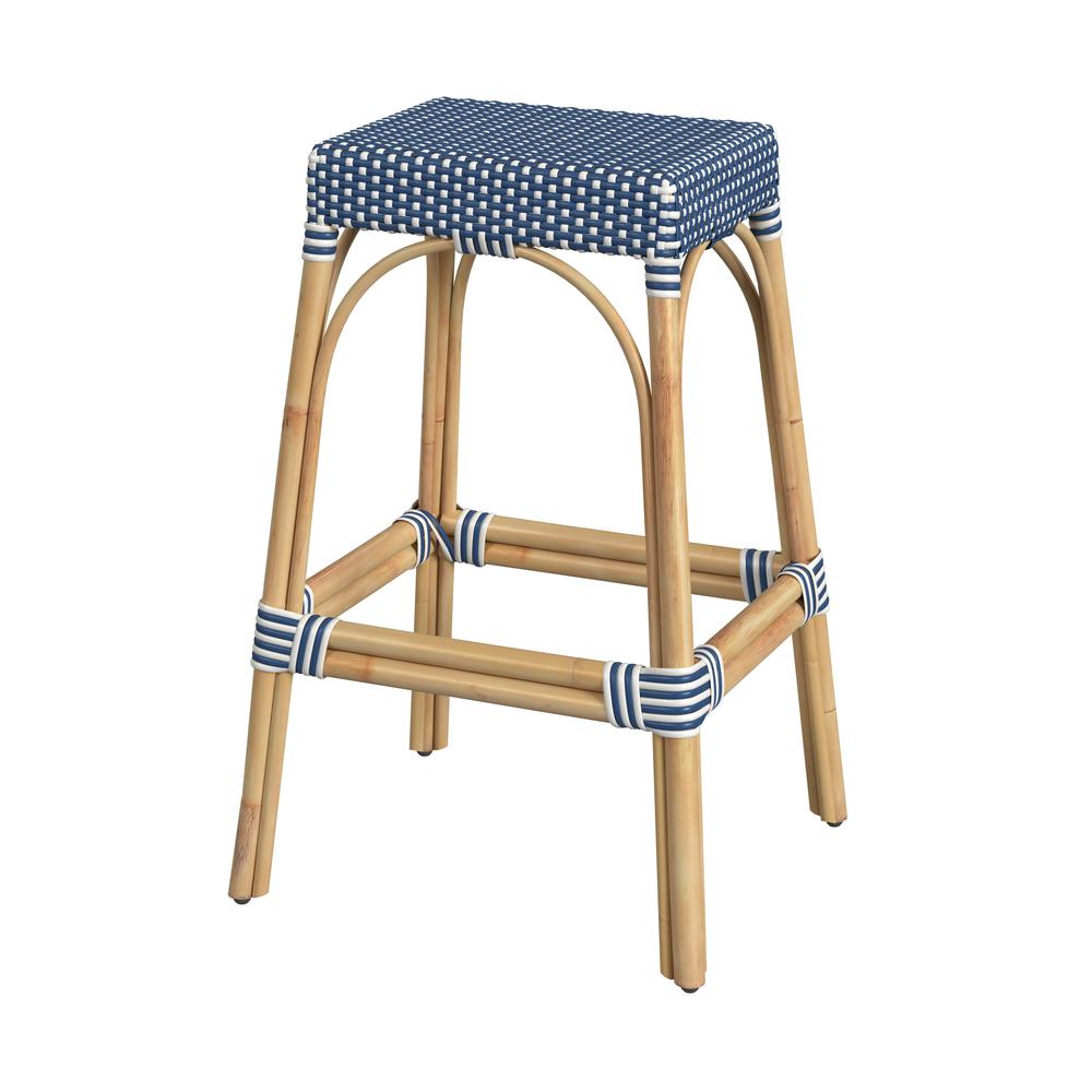 Butler Specialty BG3236131 Robias Rectangular Rattan 30 Bar Stool Blue and White Dot