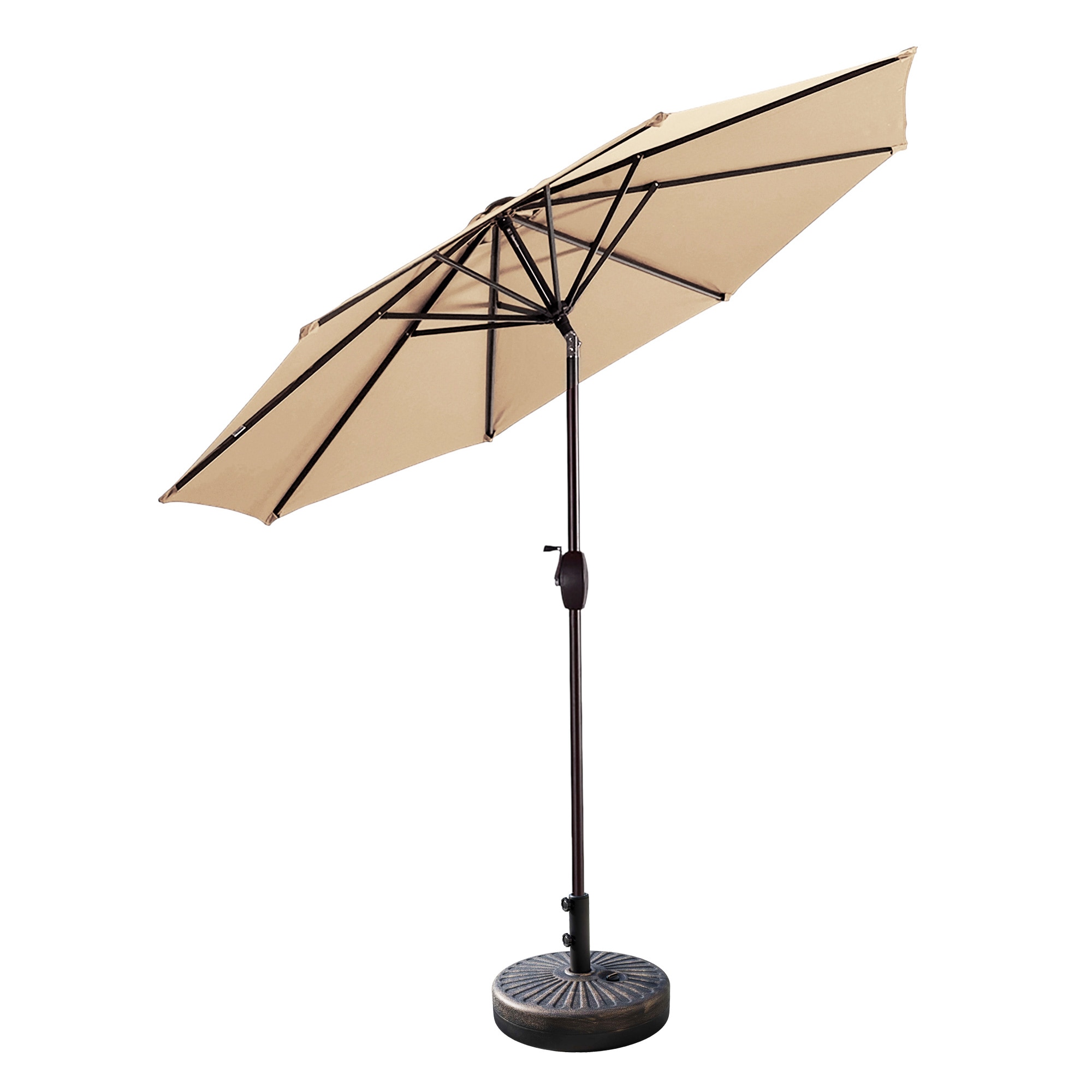 Beige 9 Ft Outdoor Patio Umbrella with Bronze Base