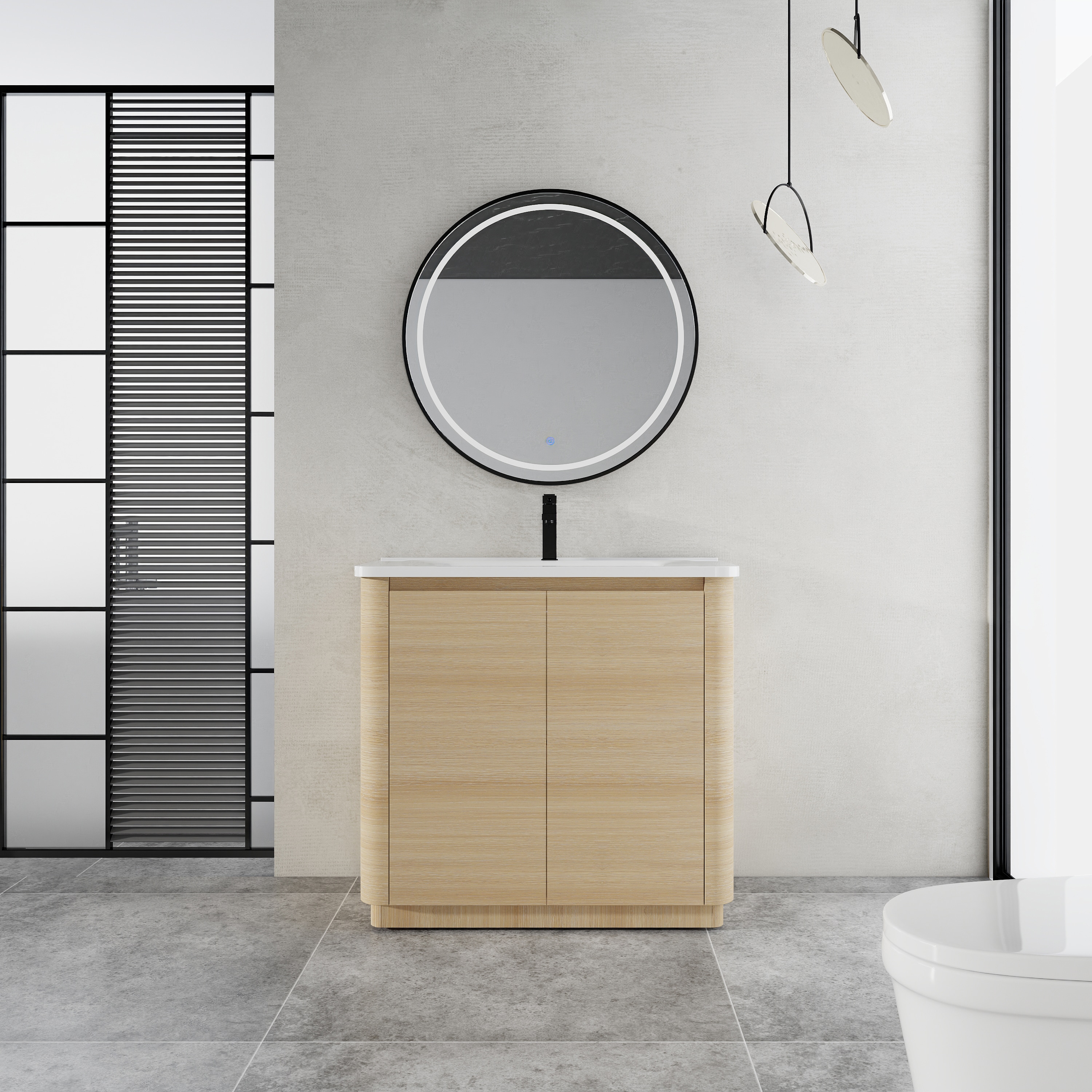 Afhocomp 30 in. Single Sink Freestanding White Oak Bath Vanity with White Integral Ceramic Basin