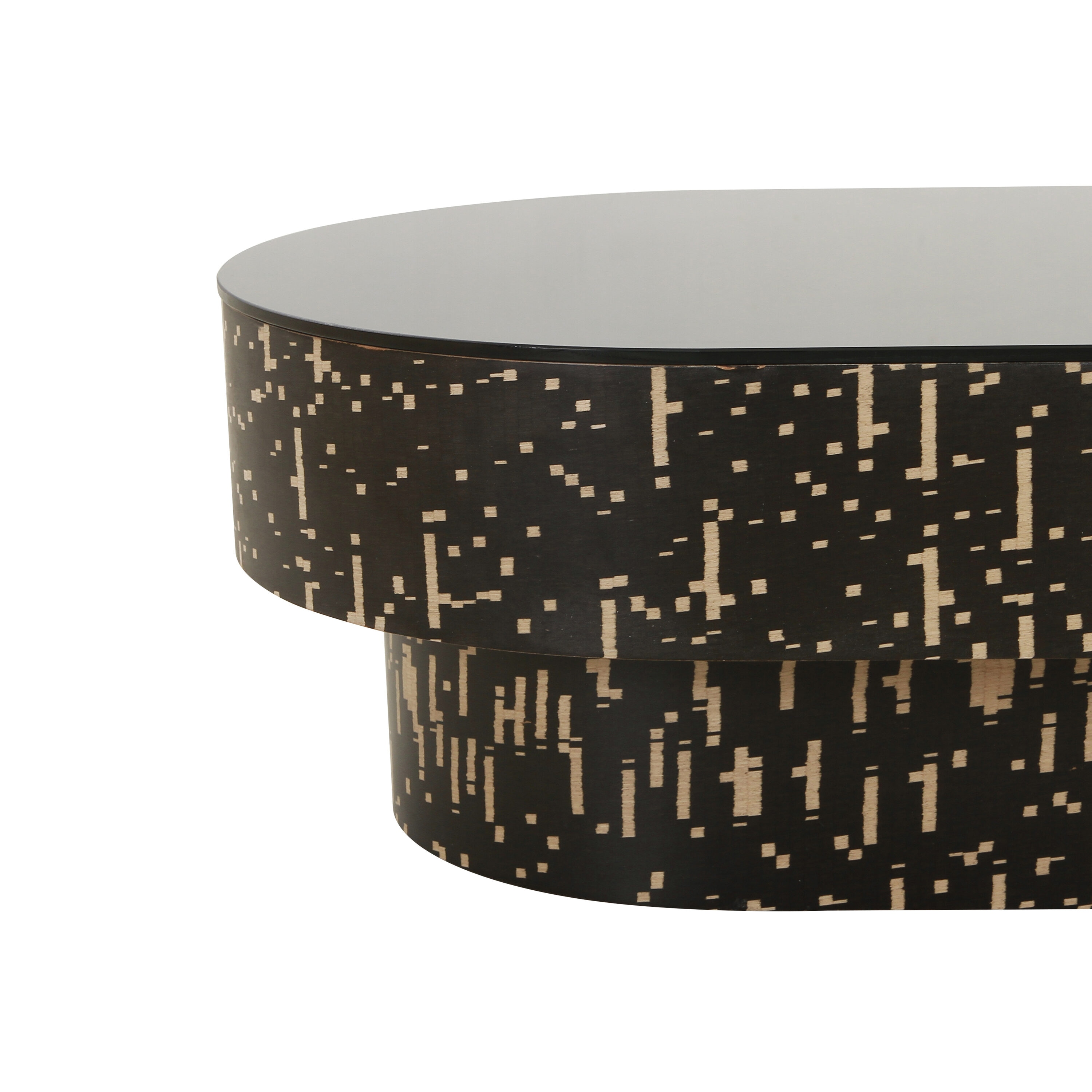 Faye Black Oval Glass and Wood Coffee Table