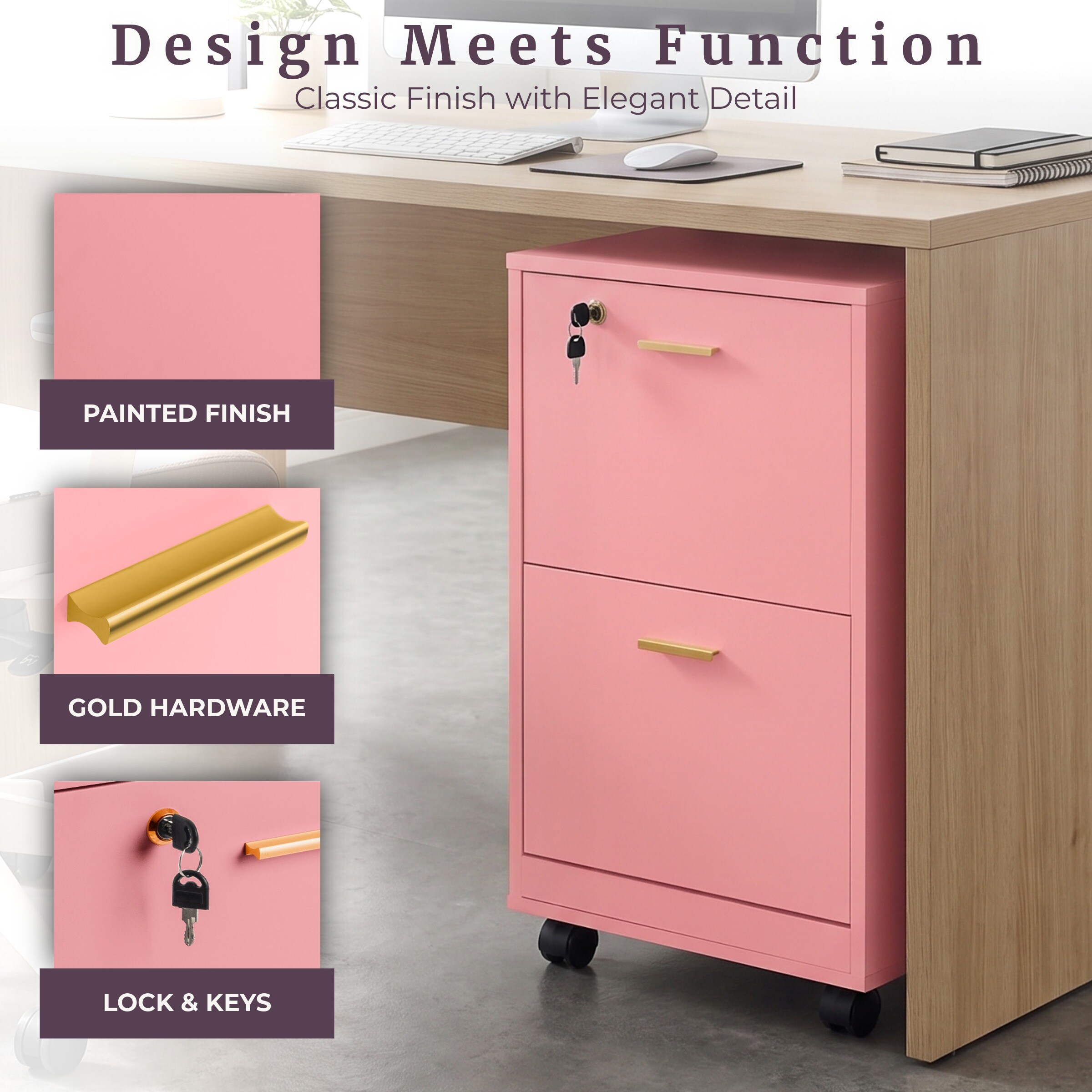 Lavish Home 2 Drawer File Cabinet - Rolling Filing Cabinet with Lock ...