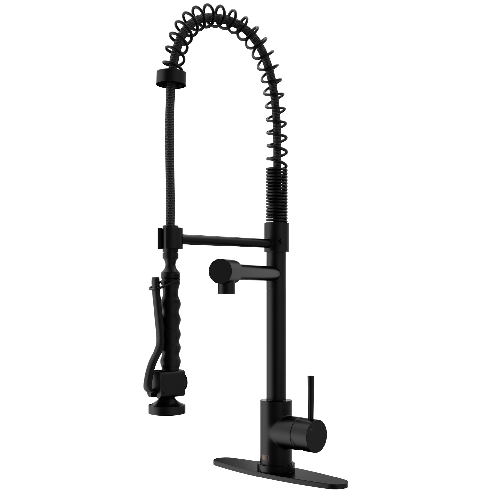 VIGO VG02007MBK1 Zurich Matte black Single Handle Deck-mount Pull-down Kitchen Faucet with Sprayer ( Deck Plate Included )