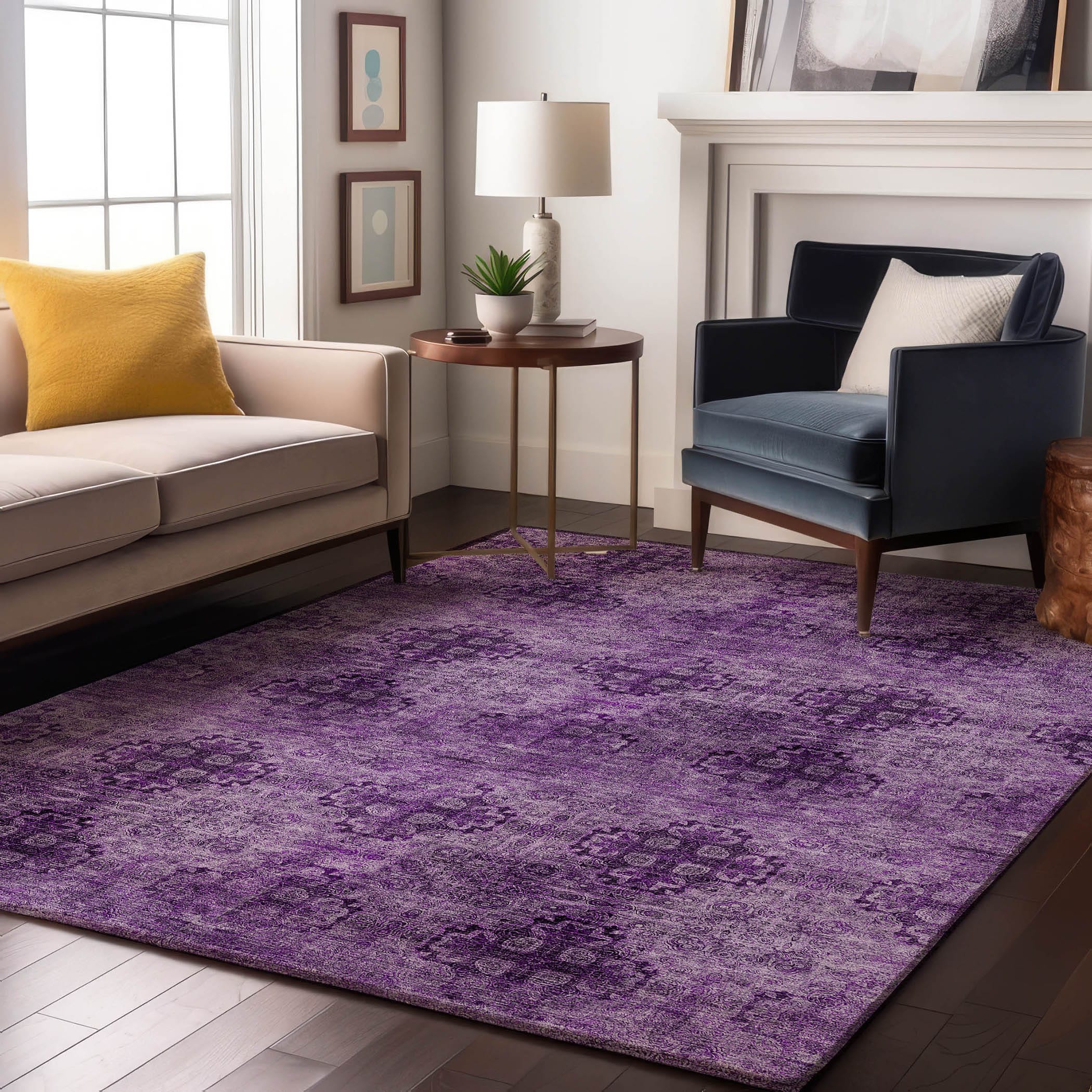 Addison Rugs AMF561PP8RO Mayfield AMF561PP 8 x 8 (ft) Loomed Polyester Purple Round Indoor Geometric Machine washable Area rug