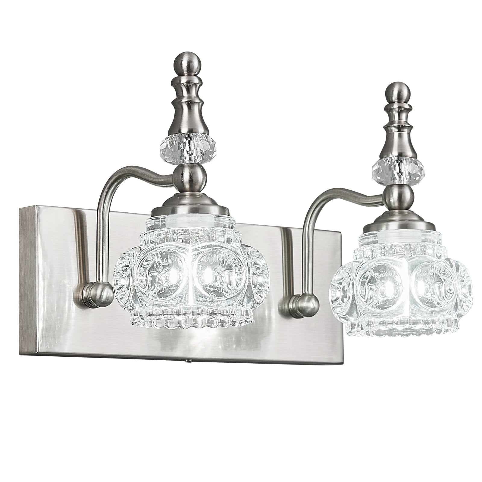 ZHLLMQ Modern 2-Light 11.81 in Sand Nickel Vintage Crystal Glass Bathroom Vanity Light Fixture Over Mirror