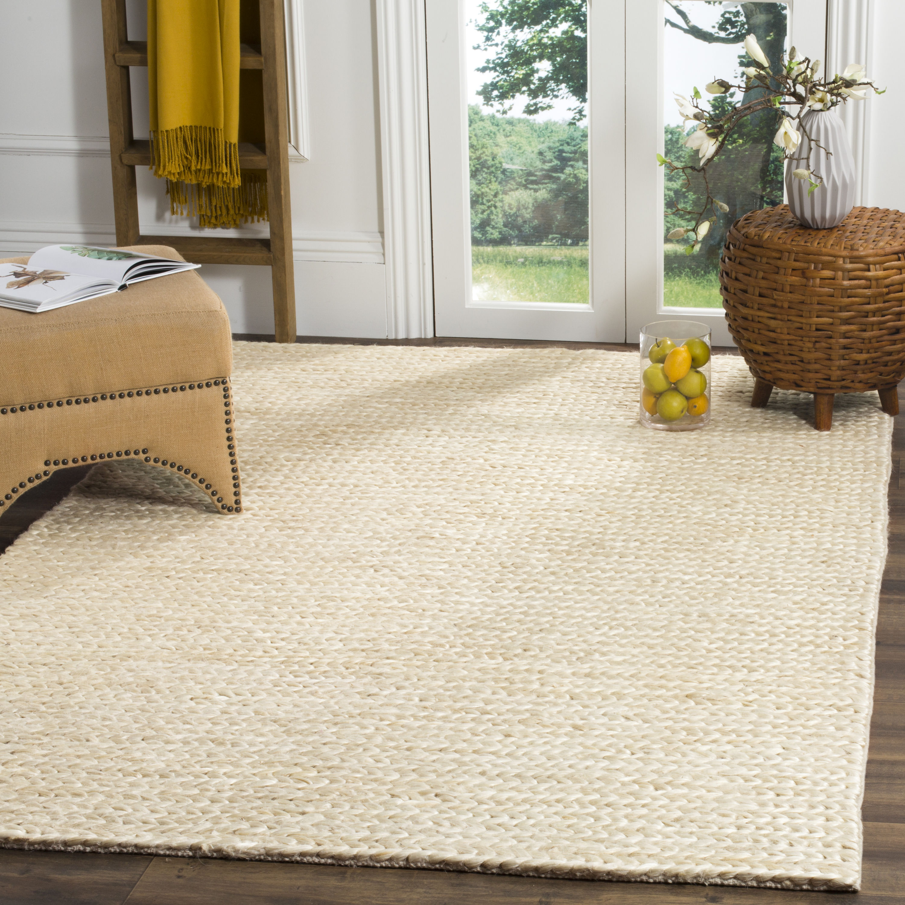 Ivory Hand-Knotted Jute 4' x 6' Non-Slip Area Rug
