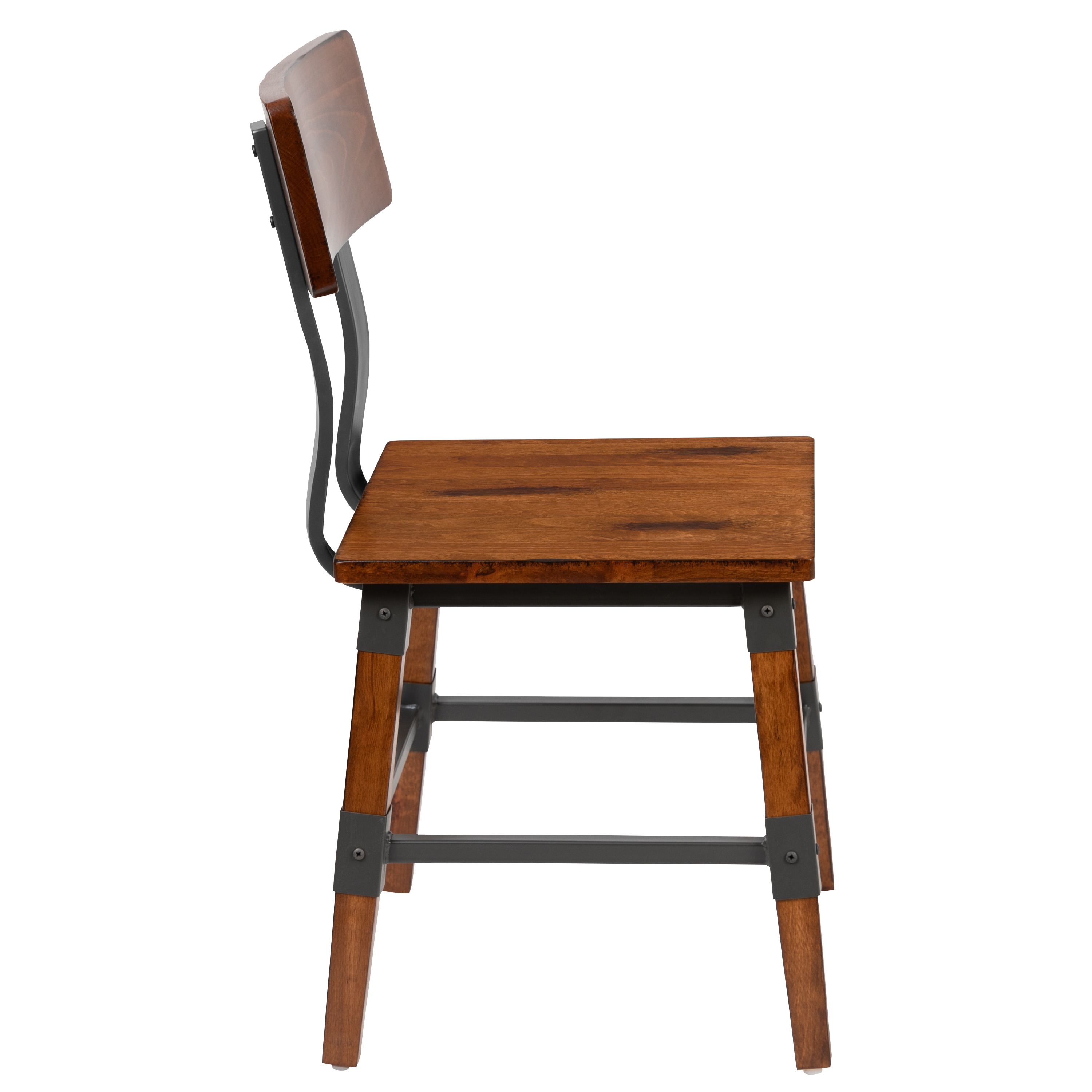 Rustic Antique Walnut Solid Beechwood Side Chair - Set of 2