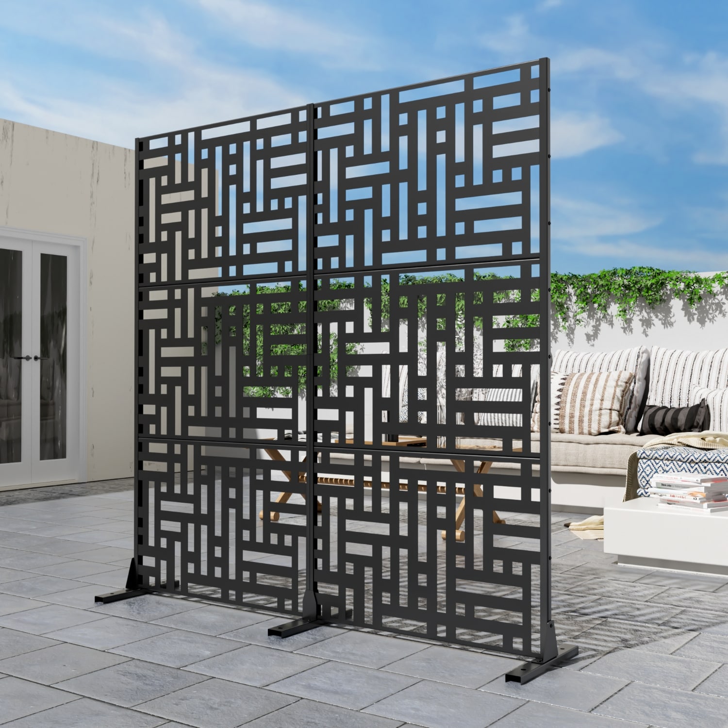 Wooakway Modern 71 in. L x 16 in. W x 72 in. H Black Galvanized Steel Dig Privacy Galvanized (4-Pack)