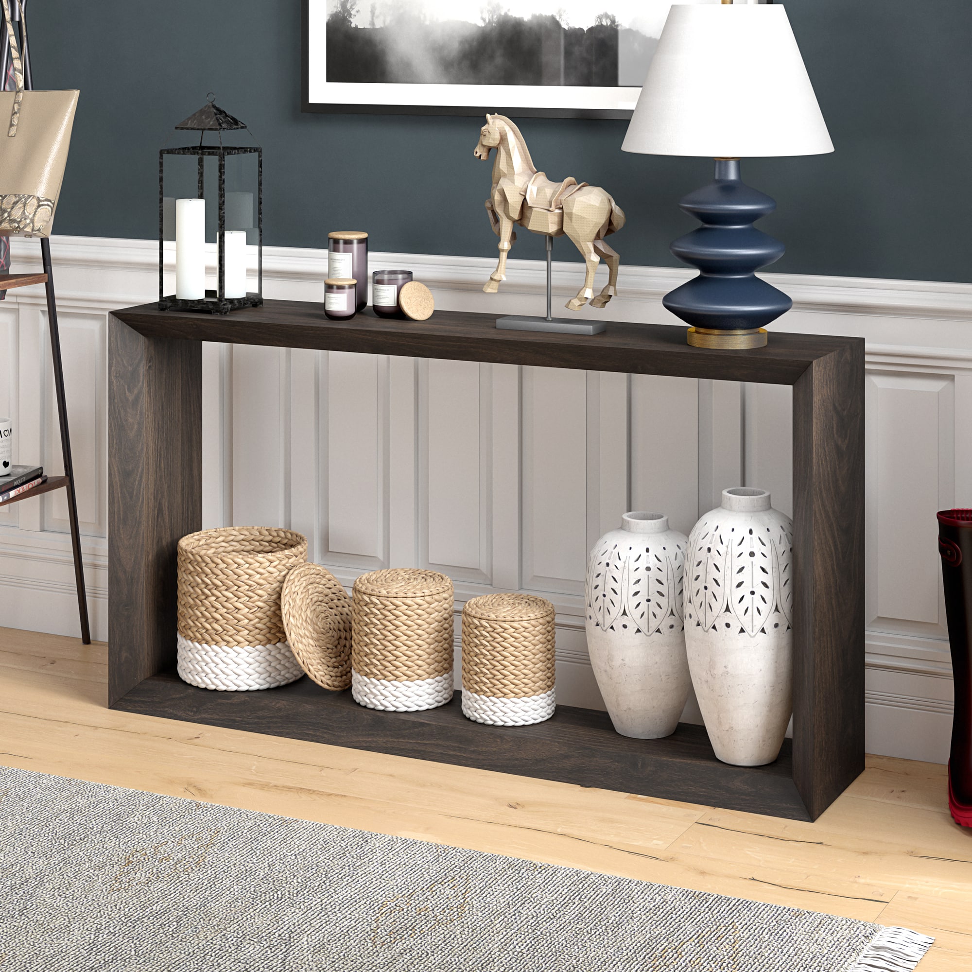 Hailey Home AT1947 Osmond Farmhouse Antiqued Gray Oak Console table