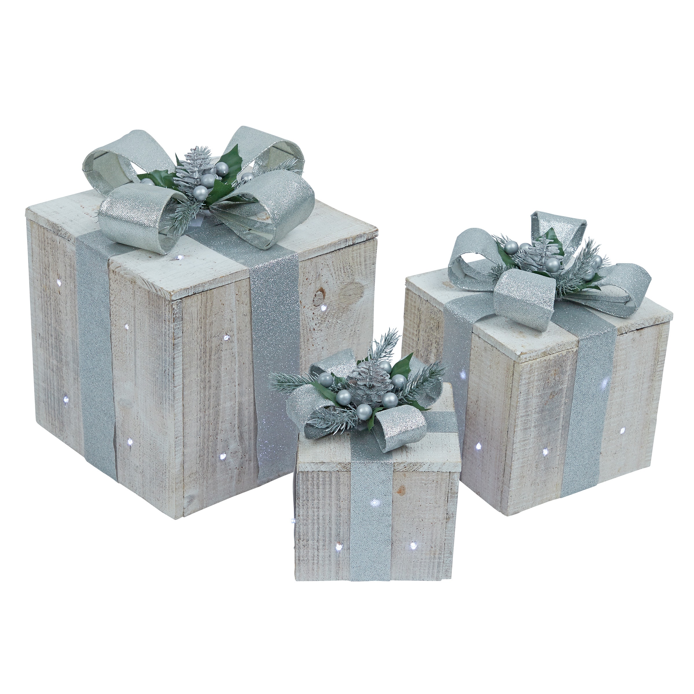 Alpine Corporation WDR165A-WT 9-Inches Freestanding Gift box Free standing decoration with White LED Lights