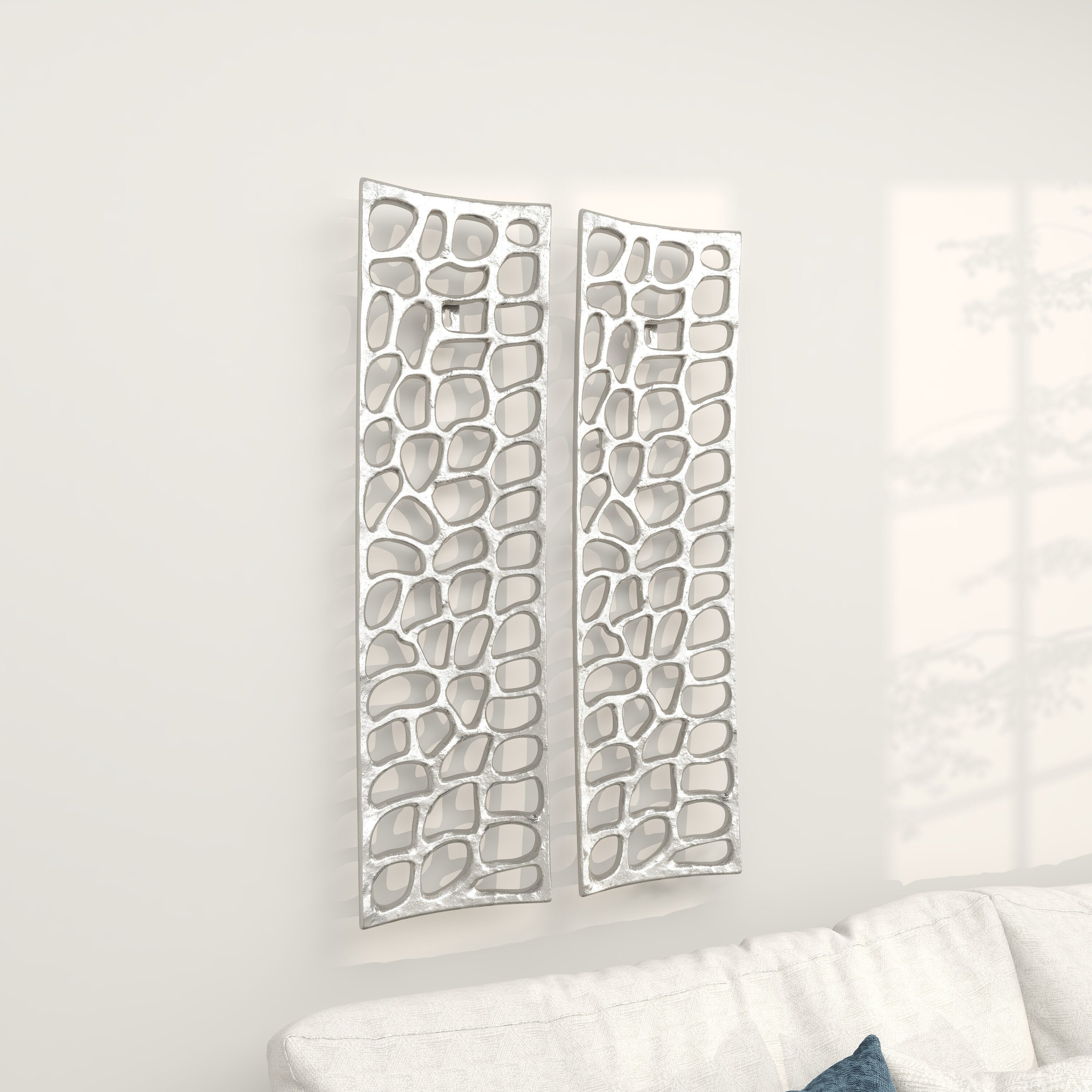 Silver Aluminum Abstract Cutout Wall Sculpture Set