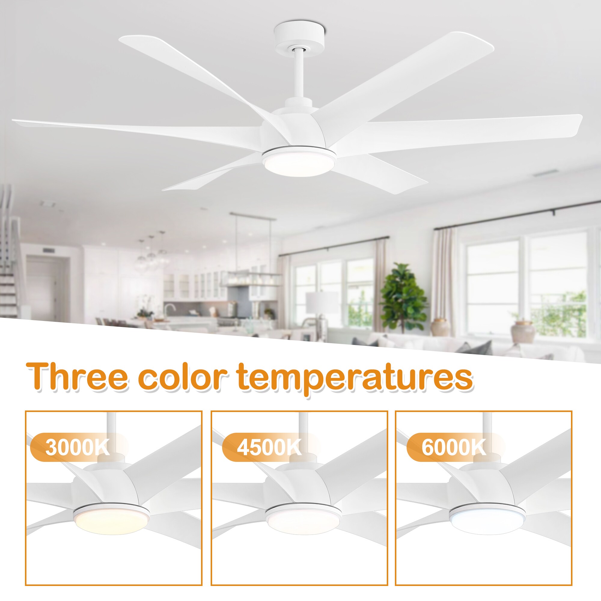 Breezary 65-in White Color-changing Indoor Ceiling Fan with Light and ...