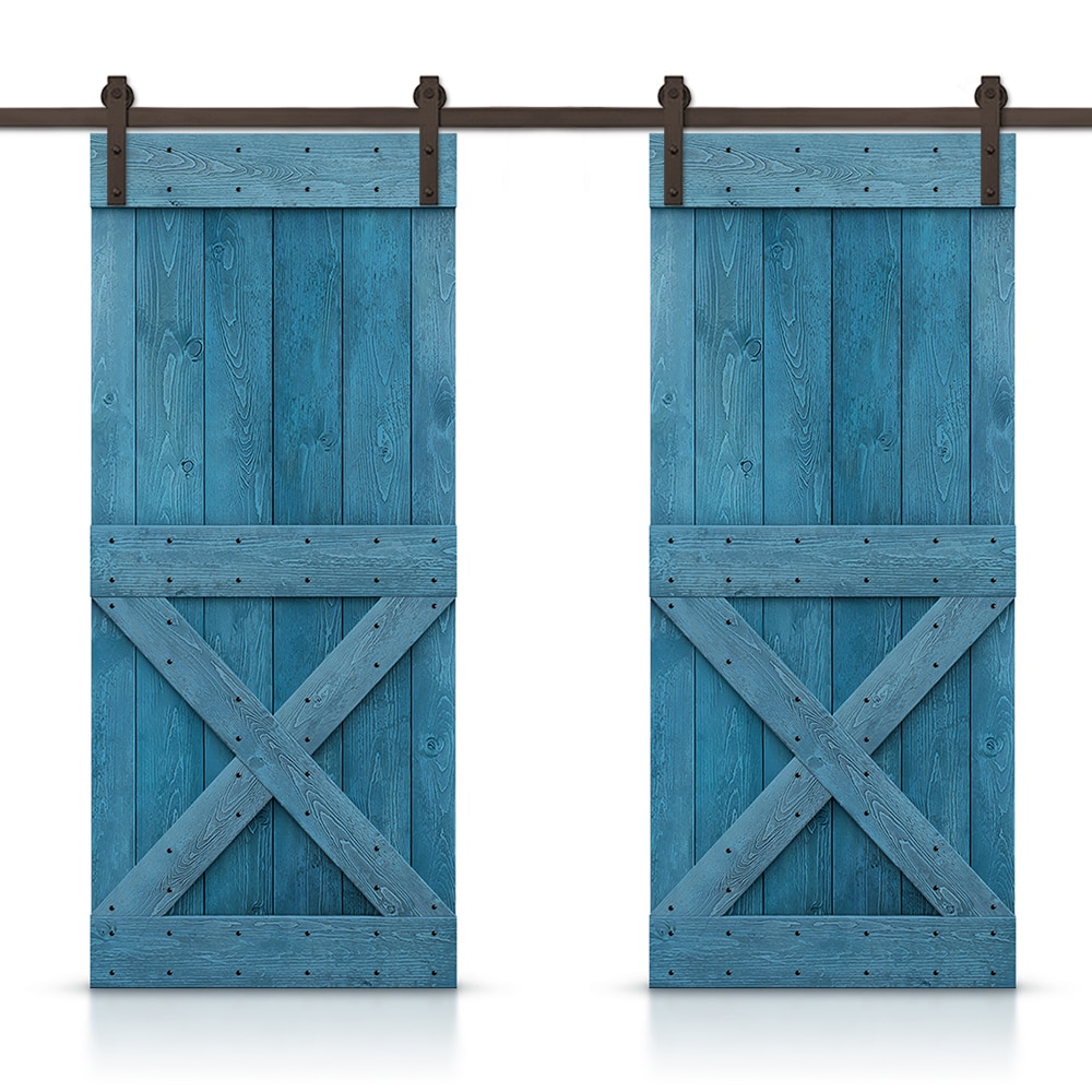 CALHOME CN+(2)AB-79+11-30N 60-in x 84-in Ocean Blue Stained Wood Solid core Double Barn Door (Hardware Included)