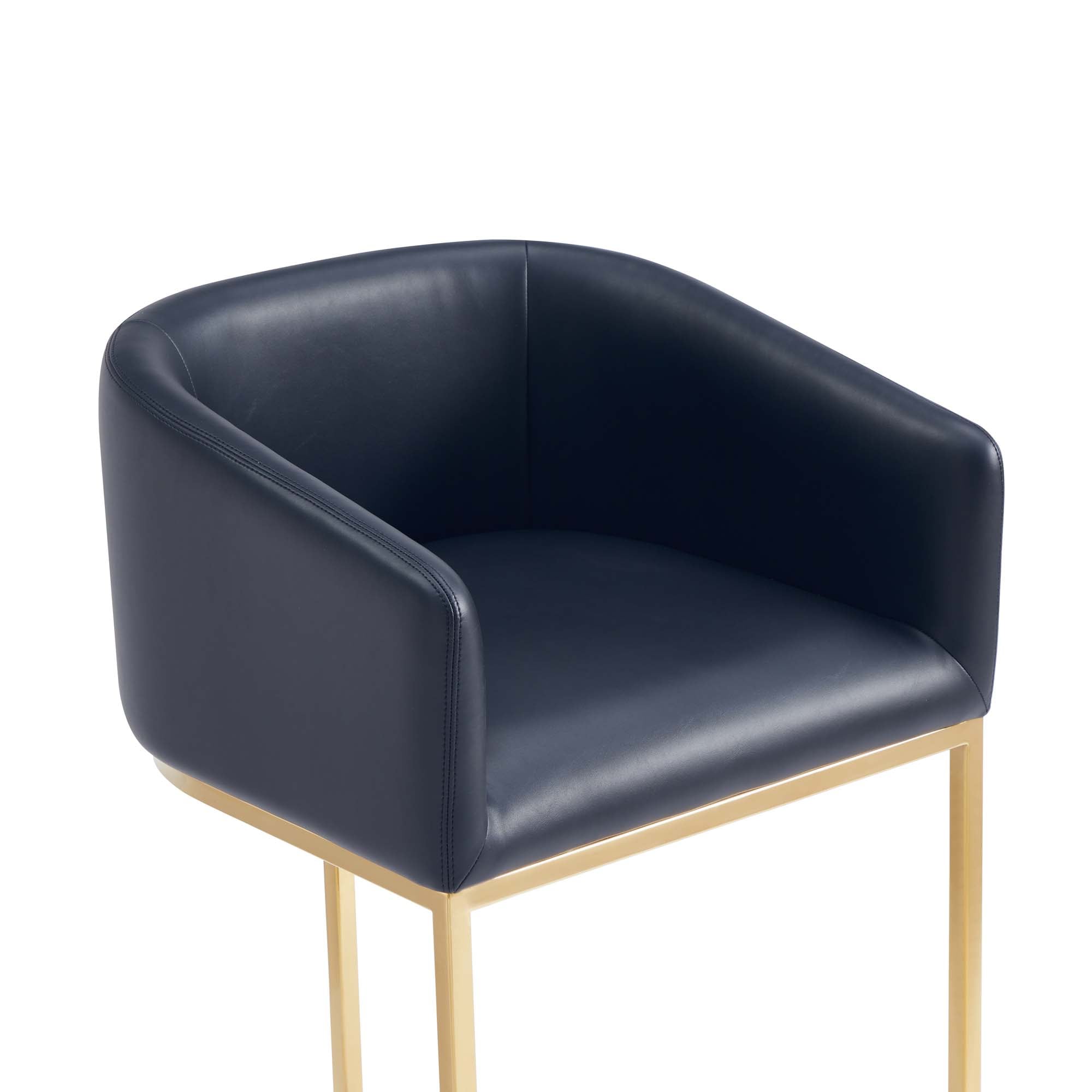 Set of 3 Black Leather and Gold Metal Barstools