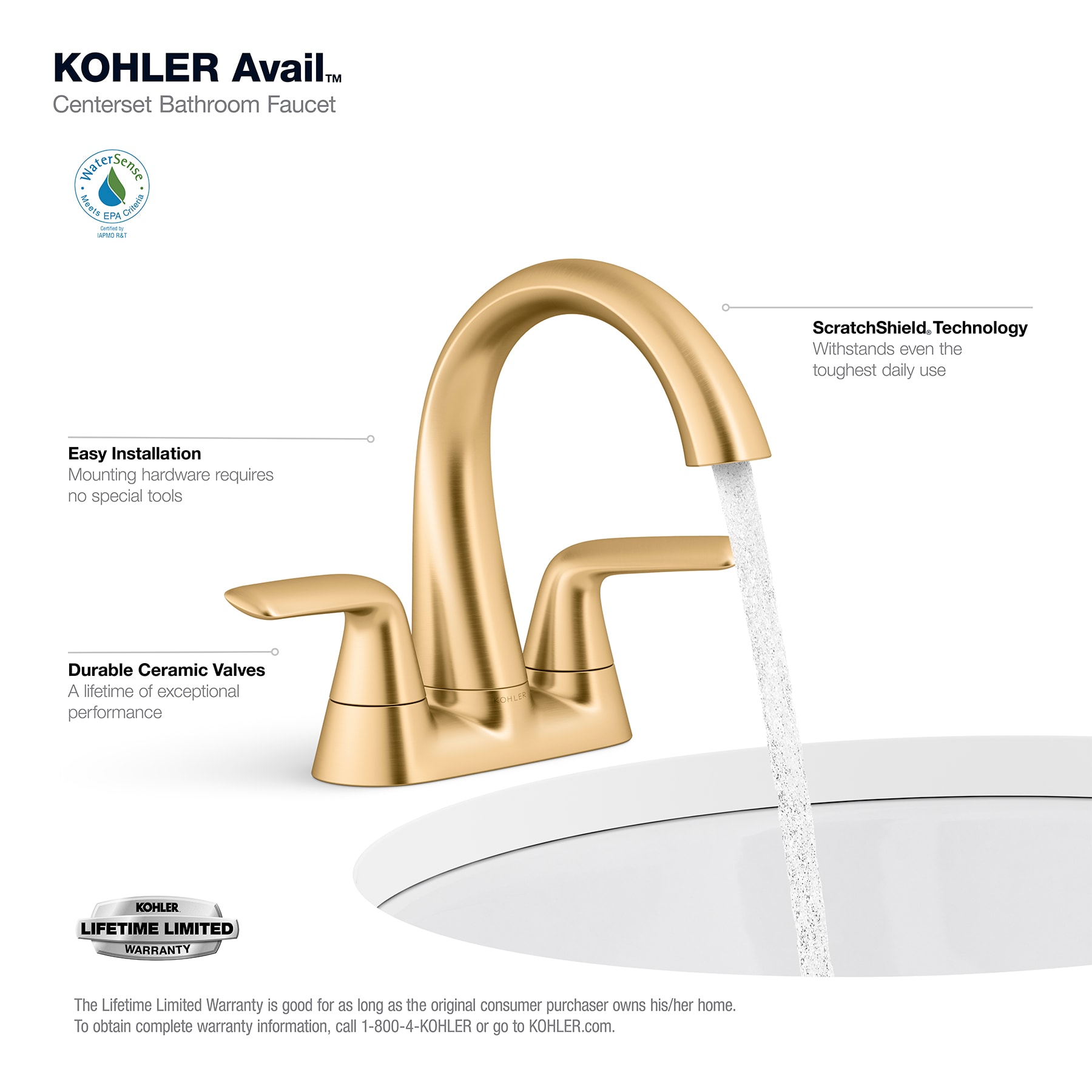 KOHLER Avail 4in centerset polished chrome bathroom deals faucet