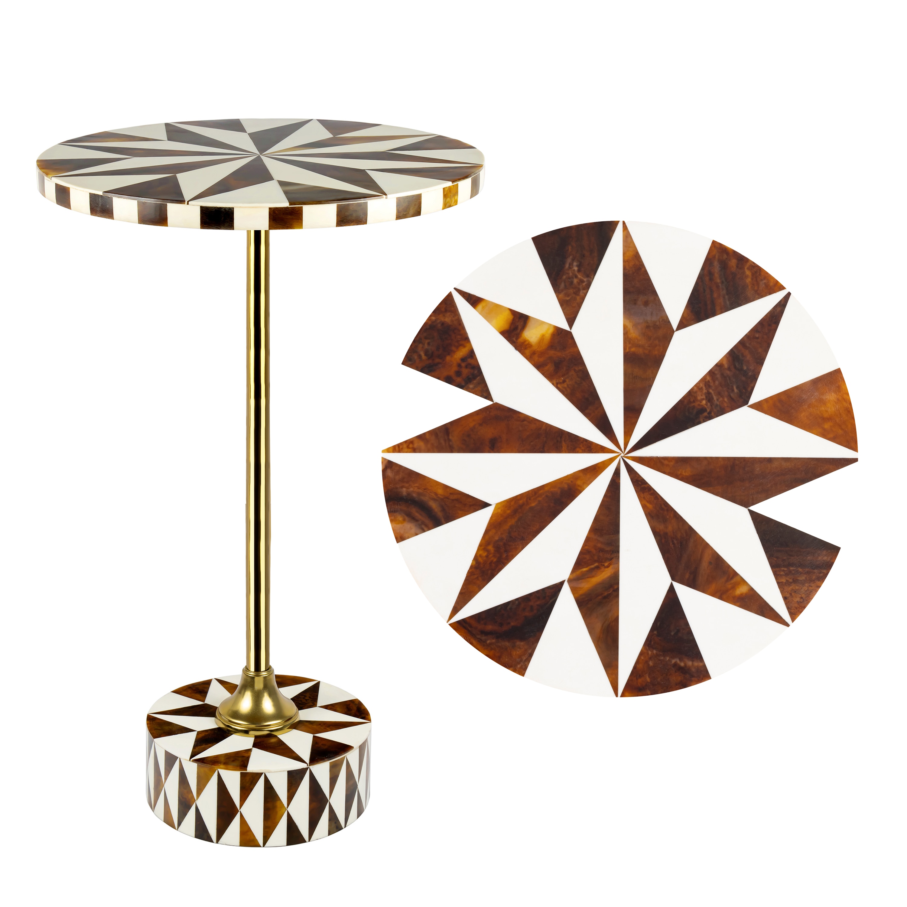 JONATHAN  Y END1003A Calix Contemporary Minimalist Metal/Resin 14-in W x 23.5-in H Dark Brown/White/Gold Resin Round Eclectic End Table