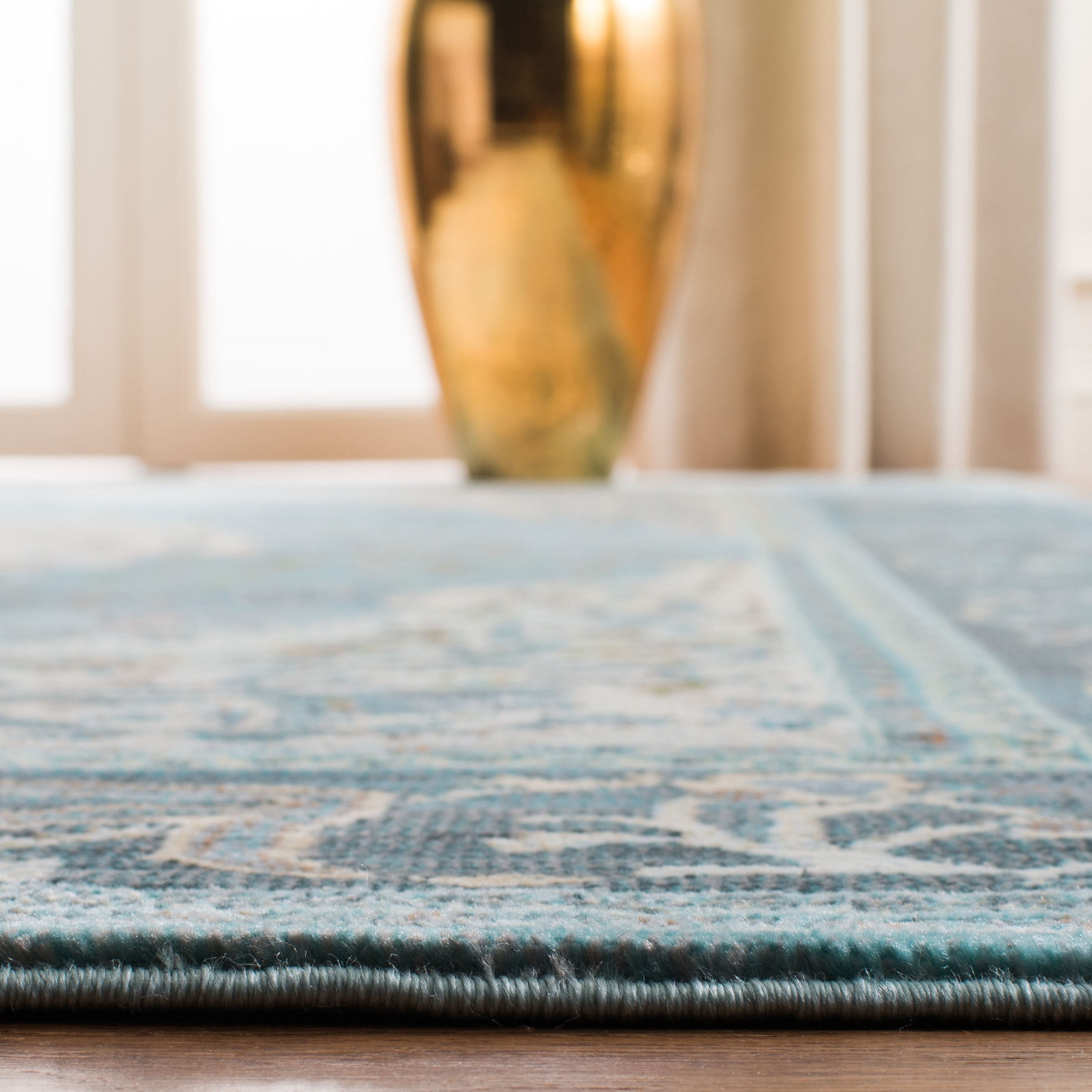 Luxor Turquoise and Beige Hand-Knotted Runner Rug
