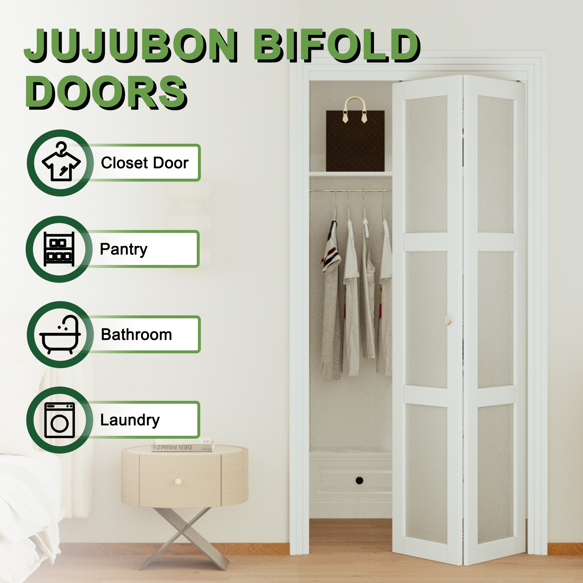 JUJUBON IN-CD-BIPW-3L-BF-30R Bifold-Sliding-Closet-Doors - View #9