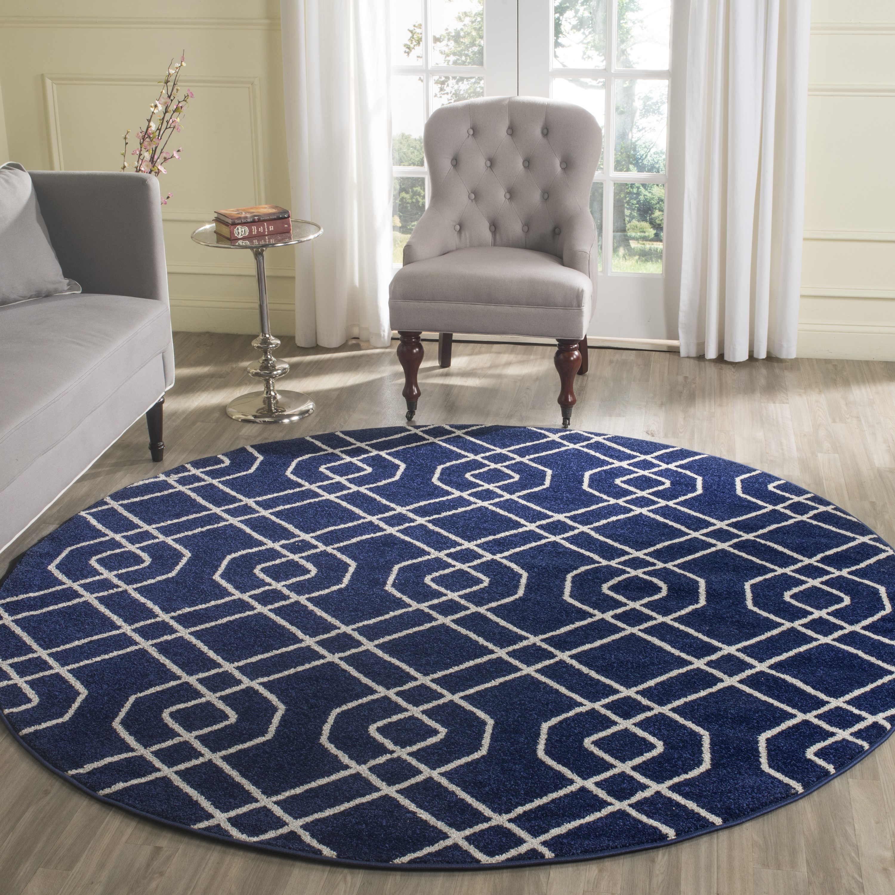 Blue Wool Area Rug with Cotton Warp (4 x 6) - Blue Triangle