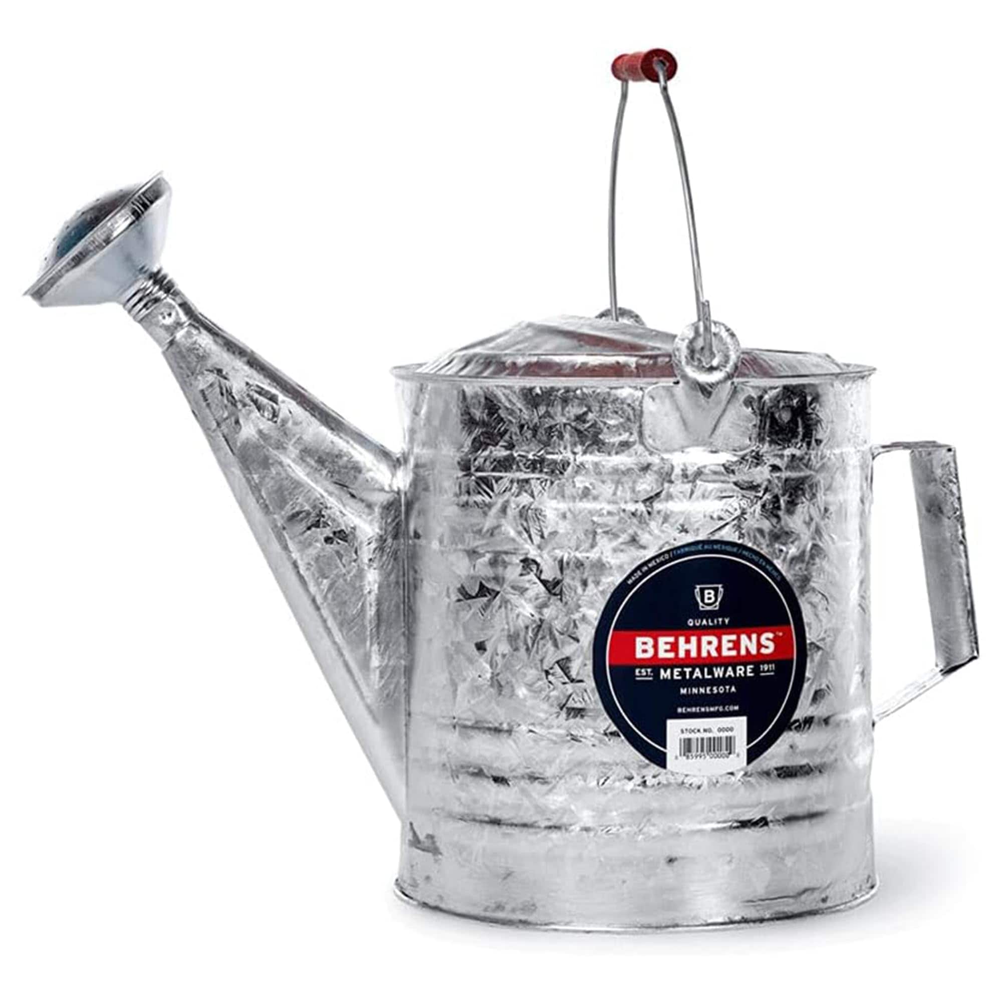 Behrens  Weatherproof Hot Dipped Galvanized Steel Watering Can with Wooden Handle and Side Handle for Watering Flowers and Gardens Gray.