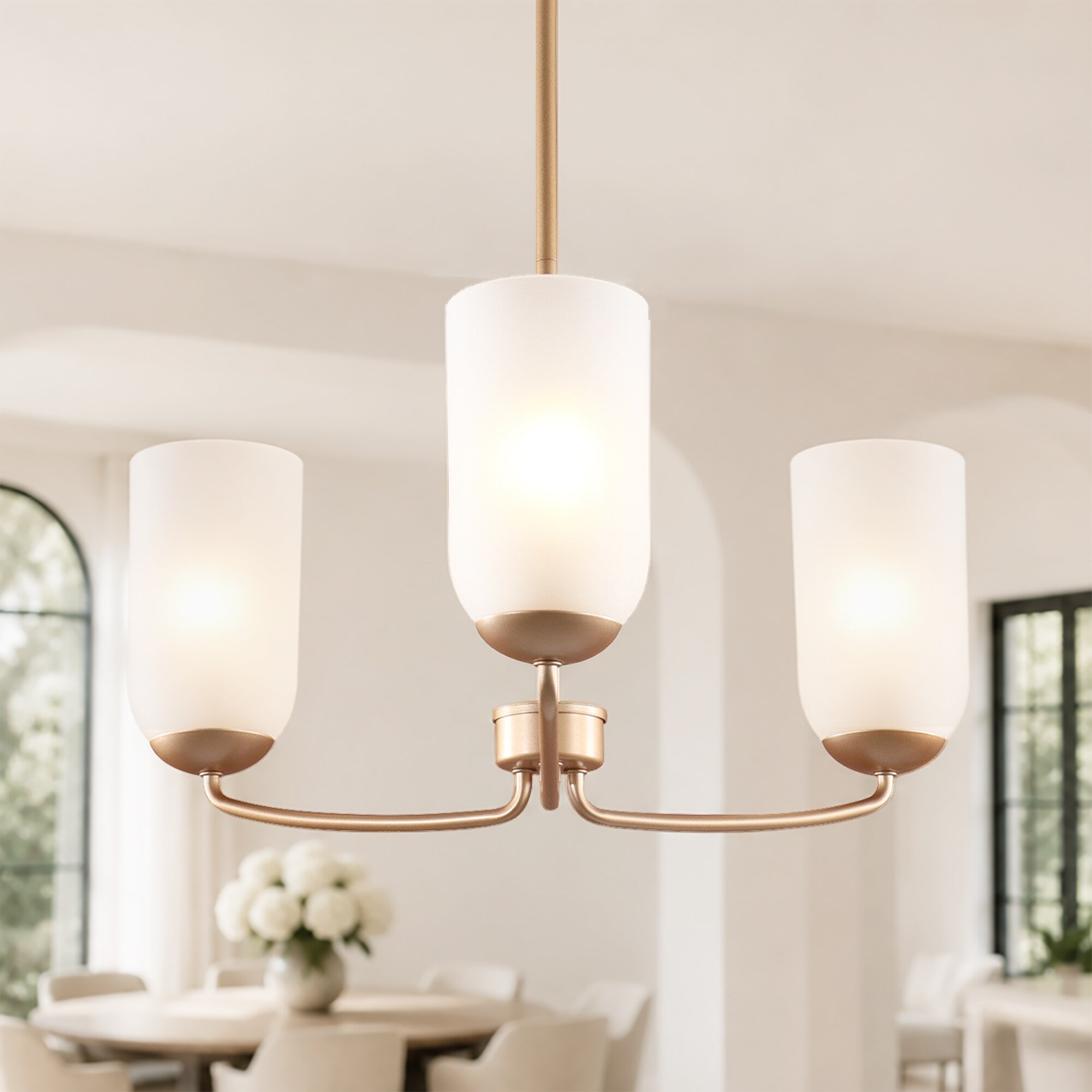 LNC Cylora 3 -Light Matte Gold Frosted glass Metal Chandelier