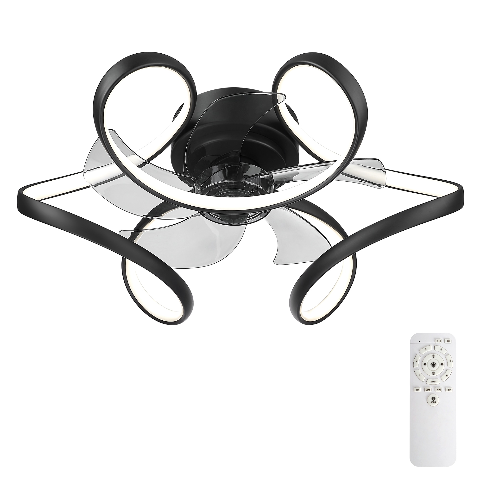 LTMATE LT-DCF209-BK20 JAZAVA 20.4-in Flush Mount Black with matte black Blades Cage Ceiling Fan Light Kit Compatible - Remote Included ( 5 -Blade )
