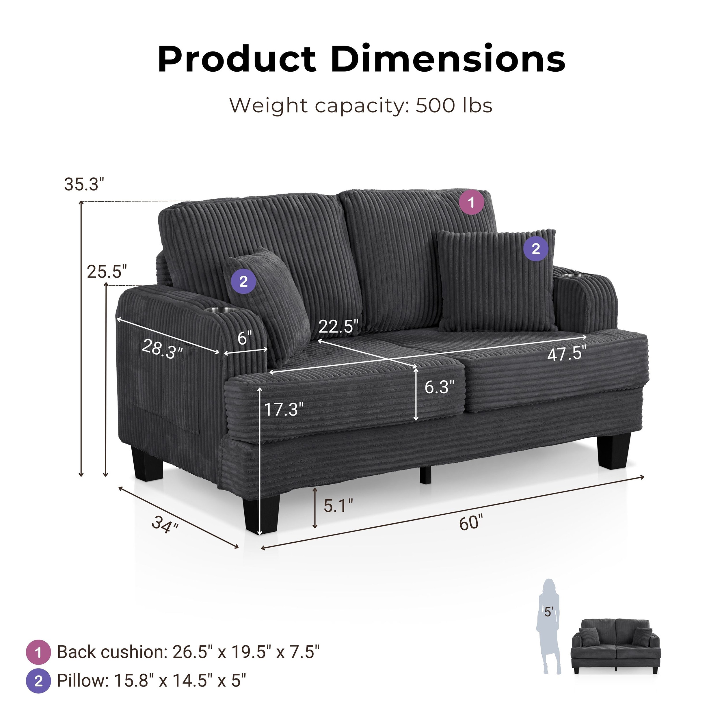 Furniture of America IDF-SL6932DG-LV Sofas-Loveseats - View #3
