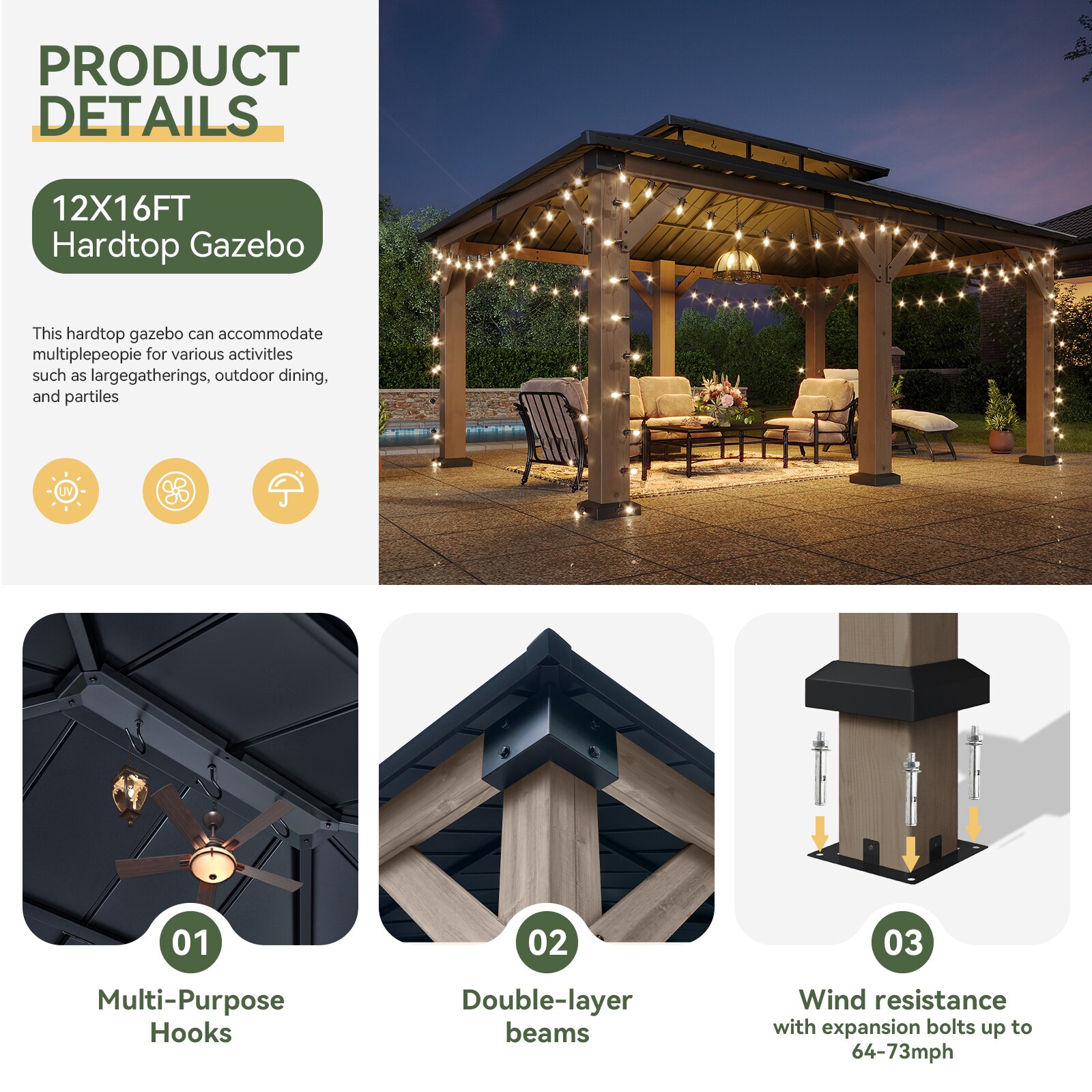 AOXUN AX-406L27 Wood-Resin-Gazebos - View #2