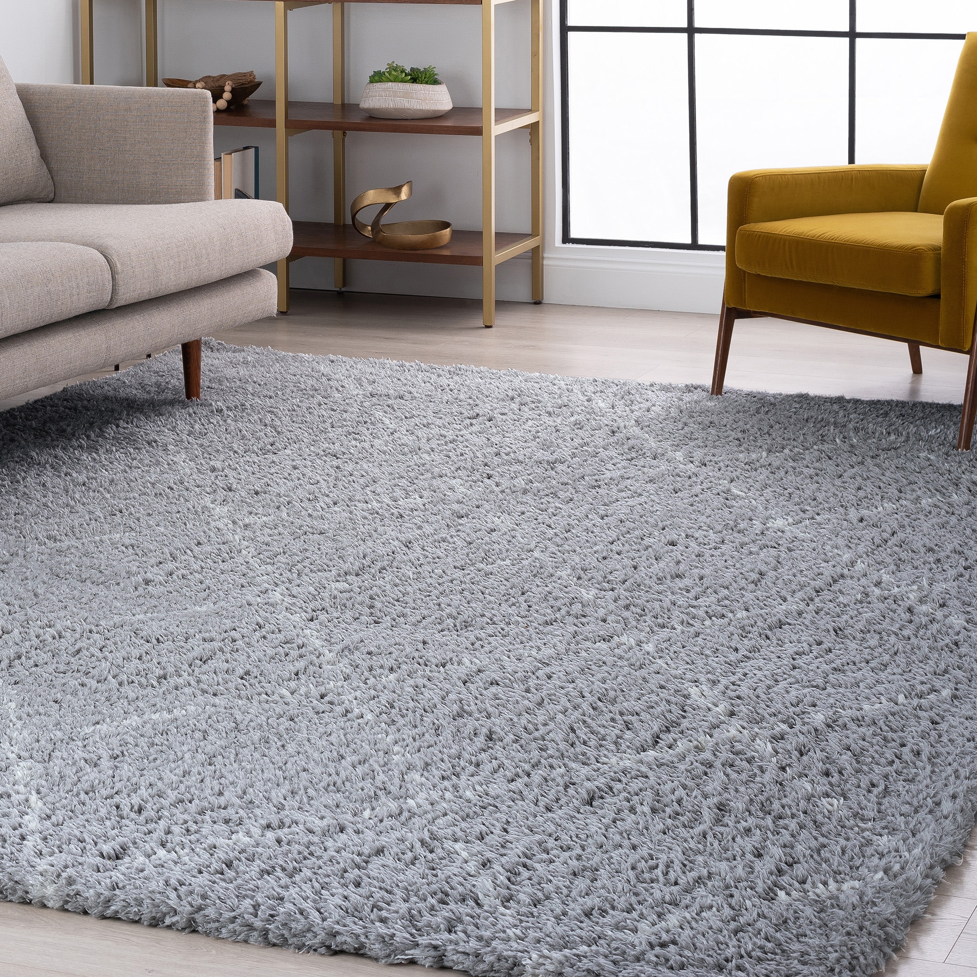 Tayse HEA1110 5X8 Heavenly Shag 5 x 8 (ft) Loomed Polyester Silver Rectangular Indoor Area rug