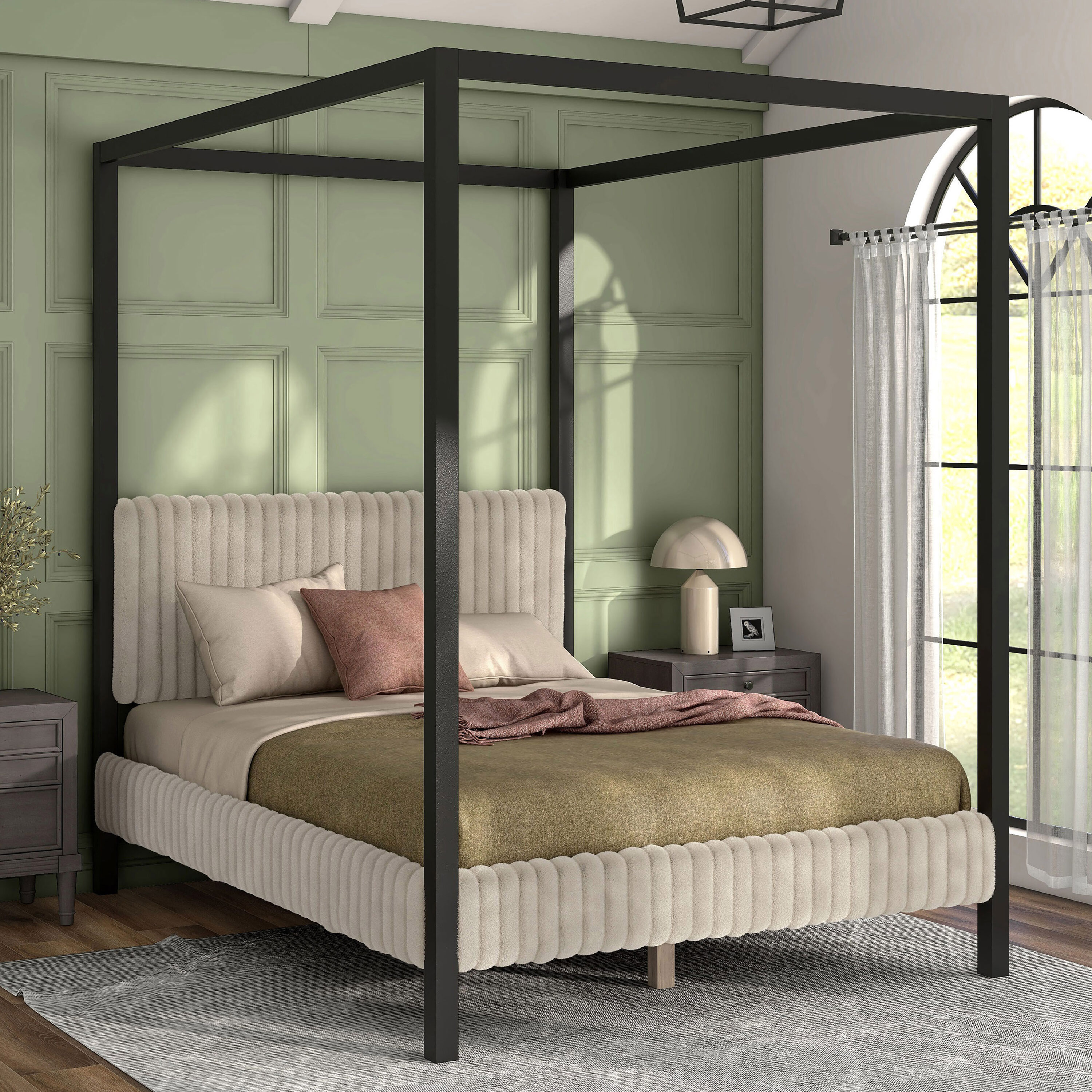 Furniture of America EC-7235LB-Q Terry Light Brown, Black Queen Metal Canopy Bed