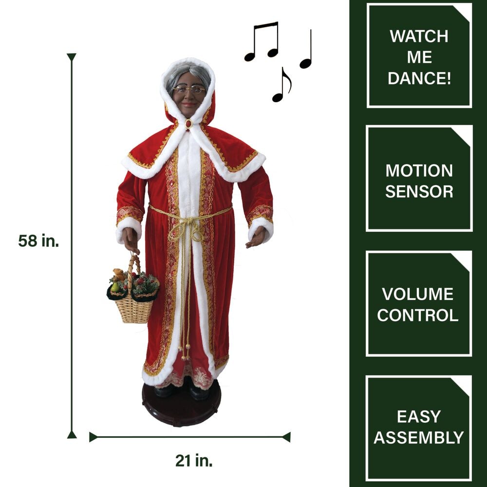 58-Inch Red and White Resin Dancing Mrs. Claus Figurine