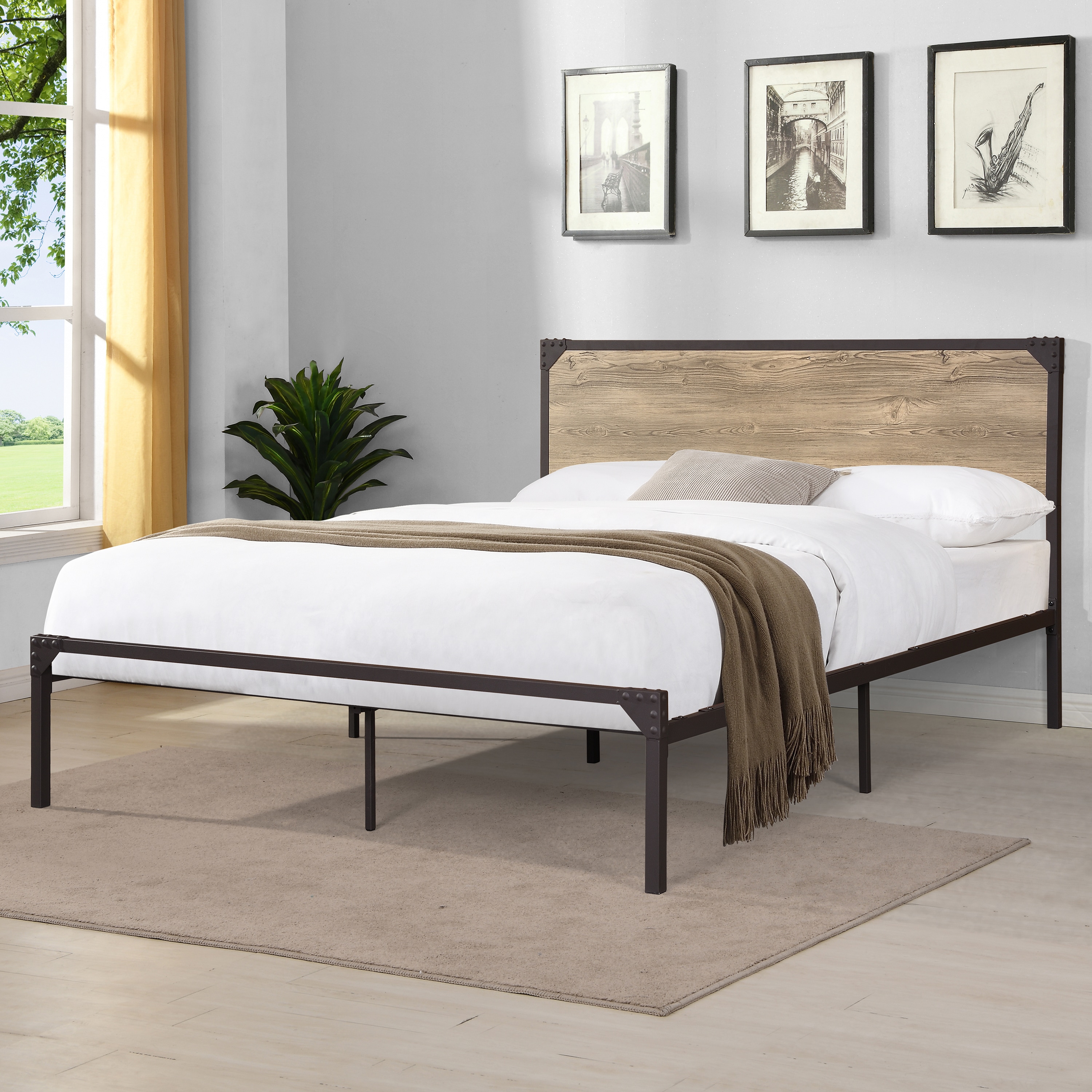 Furniture of America IDF-7493GY-F Bowhill Dark Brown and Gray Full Metal Platform Bed
