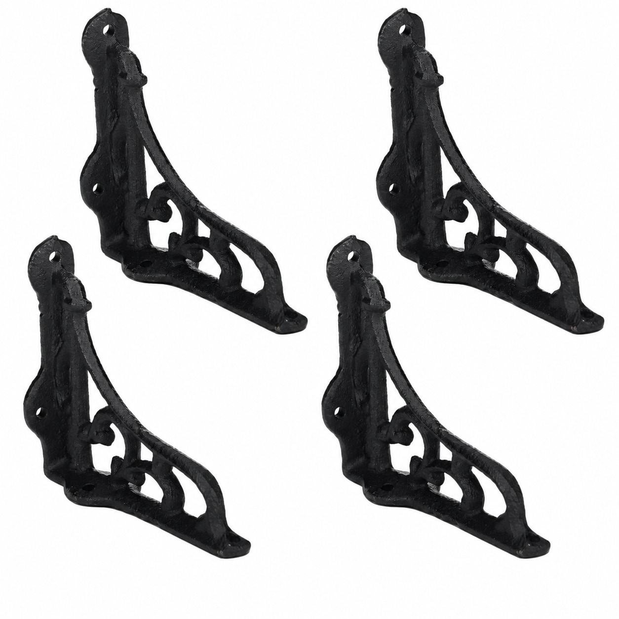 Aoibox  4 Pack Decorative Black Antique Cast Iron L Shelf Brackets with Vine Motif for Rustic Farmhouse Shelving