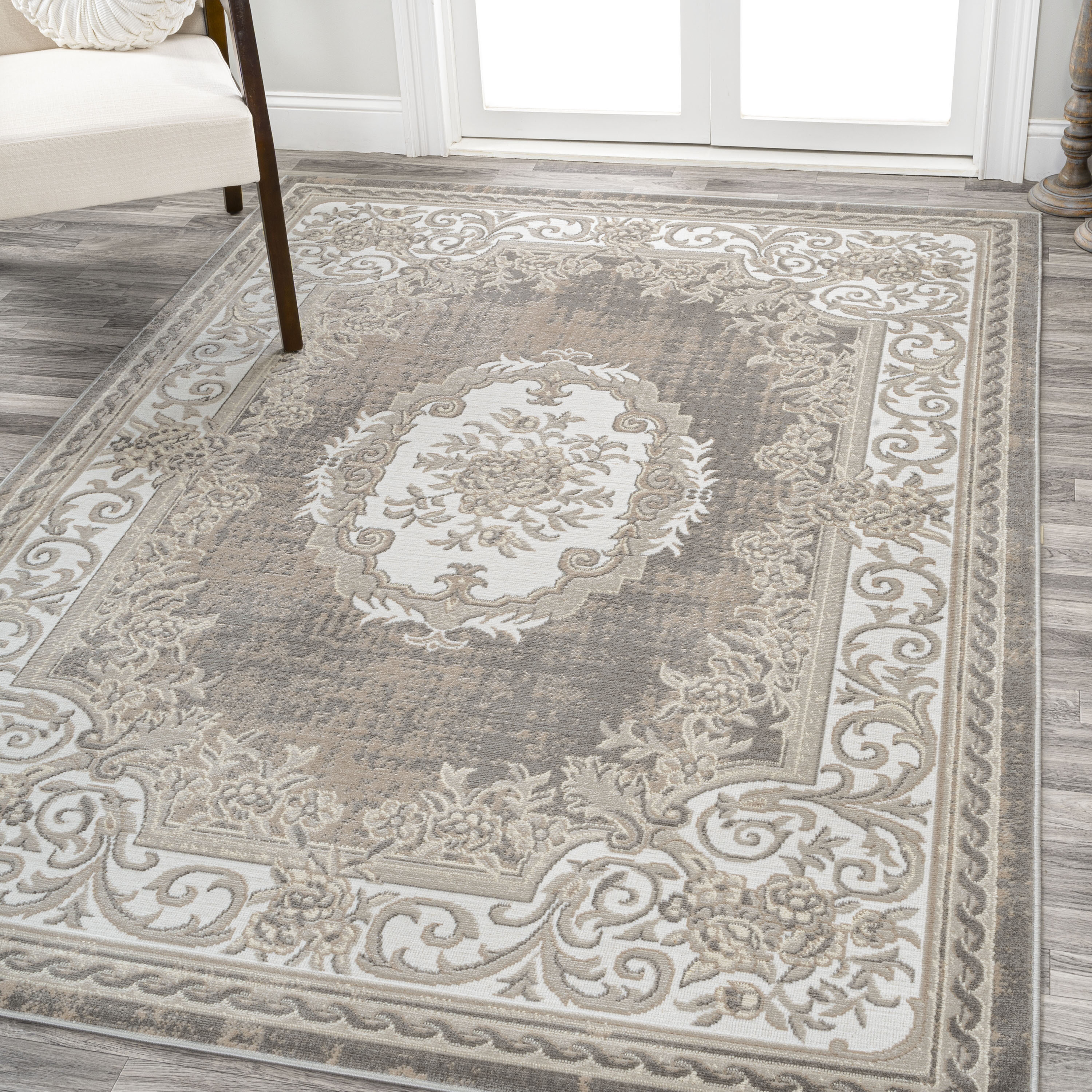 JONATHAN  Y MDP401D-4 MODERN PERSIAN Rosalia 4 x 6 (ft) Loomed Polypropylene Gray/Ivory Rectangular Indoor Medallion Persian Area rug