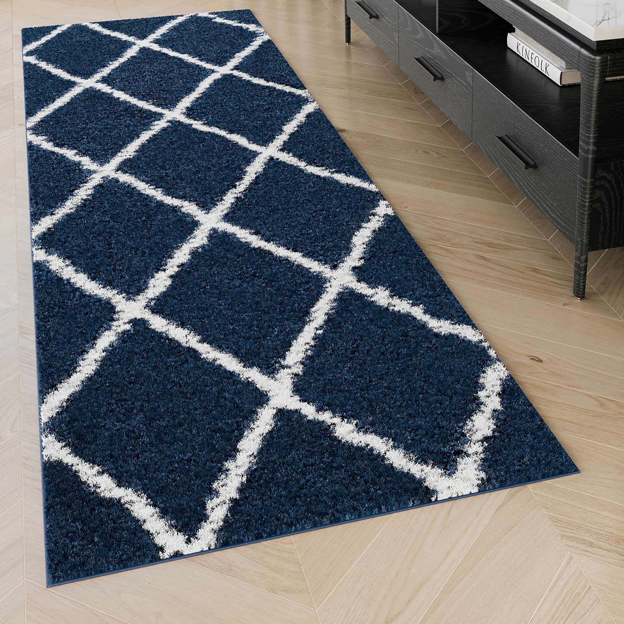 Tayse JRS1104 2X8 2 x 8 (ft) Loomed Polypropylene Navy Rectangular Indoor Runner rug