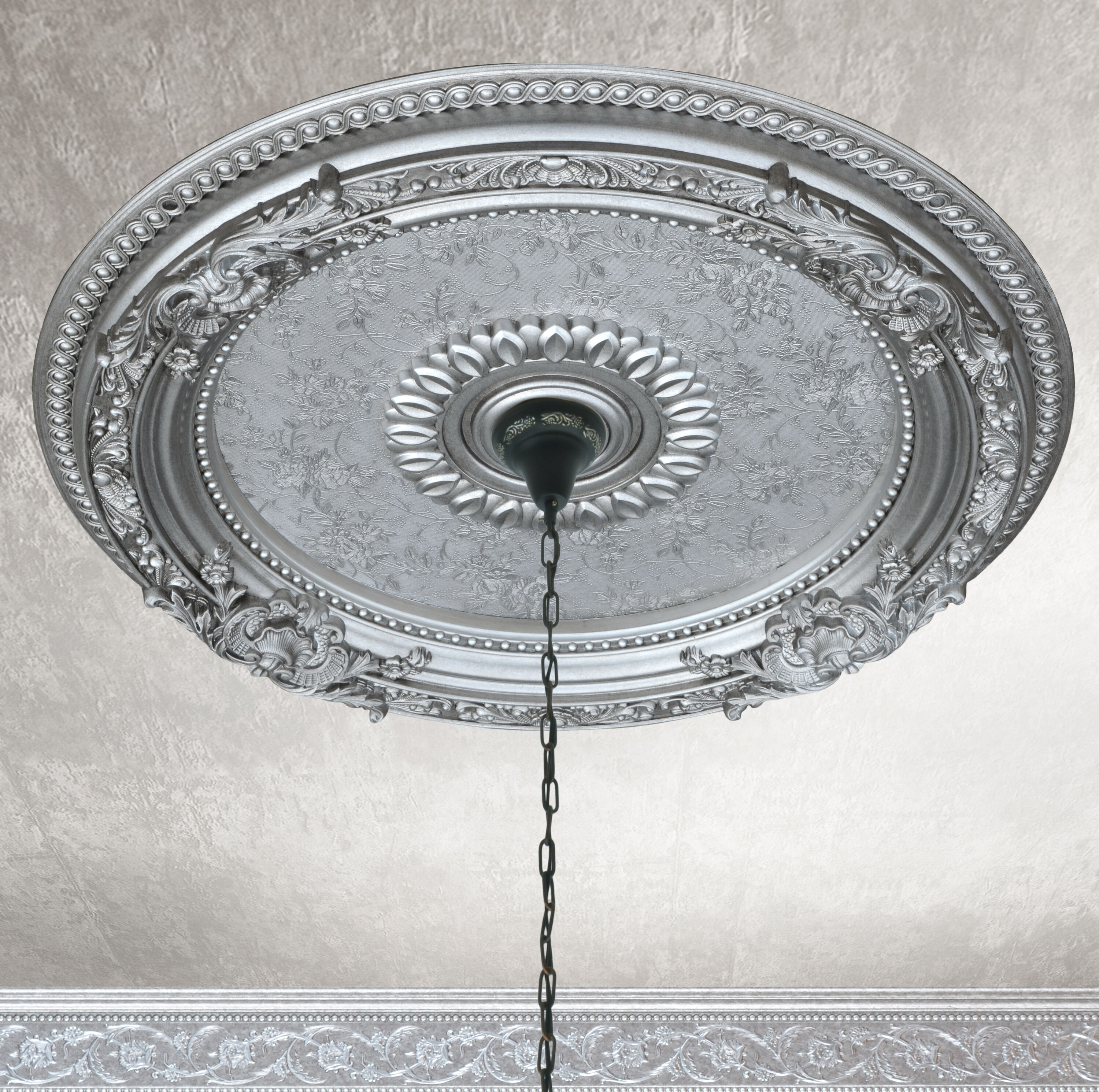 AFD HOME 12013956 Masterpiece Moldings 24-in W x 24-in L Traditional Silver Polystyrene Whole Ceiling Medallion