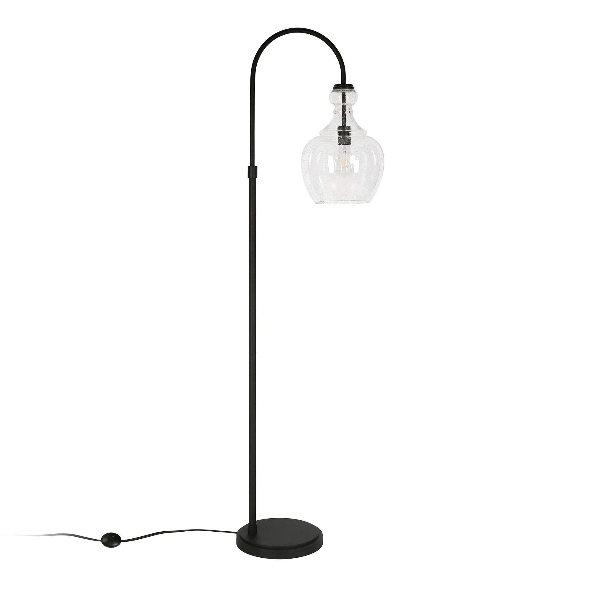 Bronze Arc Adjustable Floor Lamp with Seeded Glass Shade