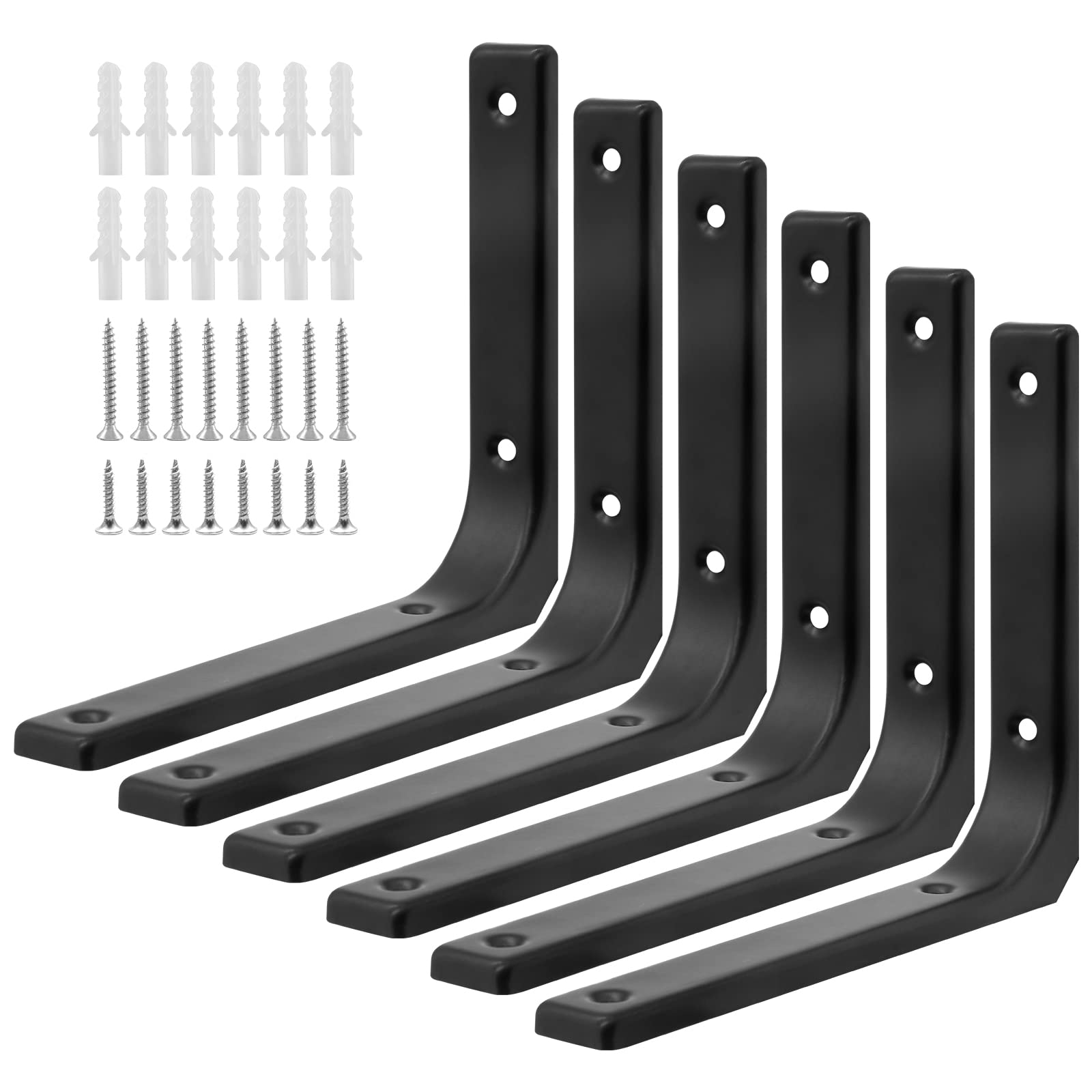 Misopily  6 pcs Black Metal Shelf Support Angle L Brackets 6 x 5 Inch Wall Mounted Floating Shelf Brace Heavy Duty for Shelves Includes Mounting
