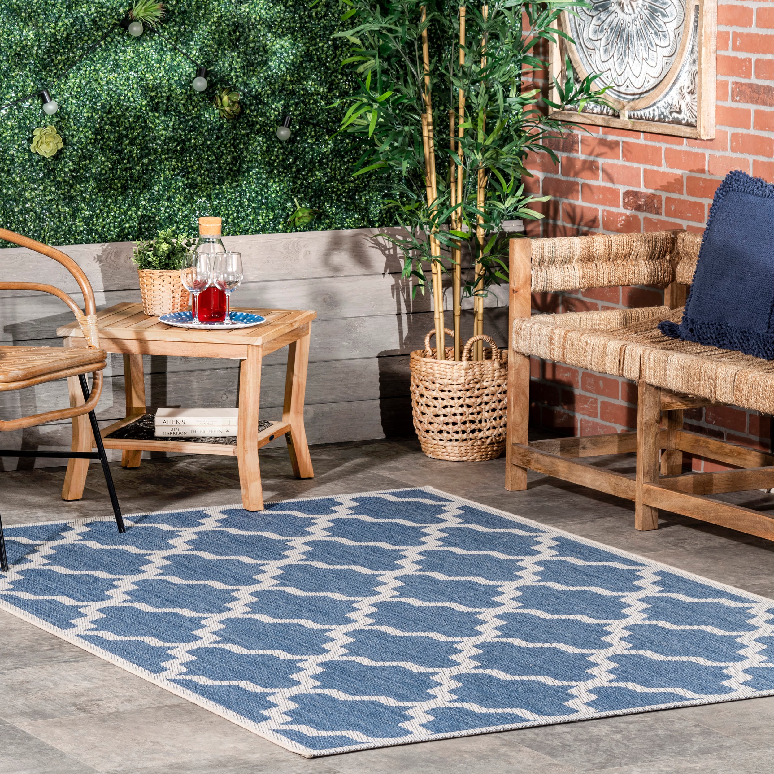 nuLOOM OWDN06E-53079 5 x 8 (ft) Loomed Polypropylene Blue Rectangular Indoor/Outdoor Trellis Moroccan Area rug