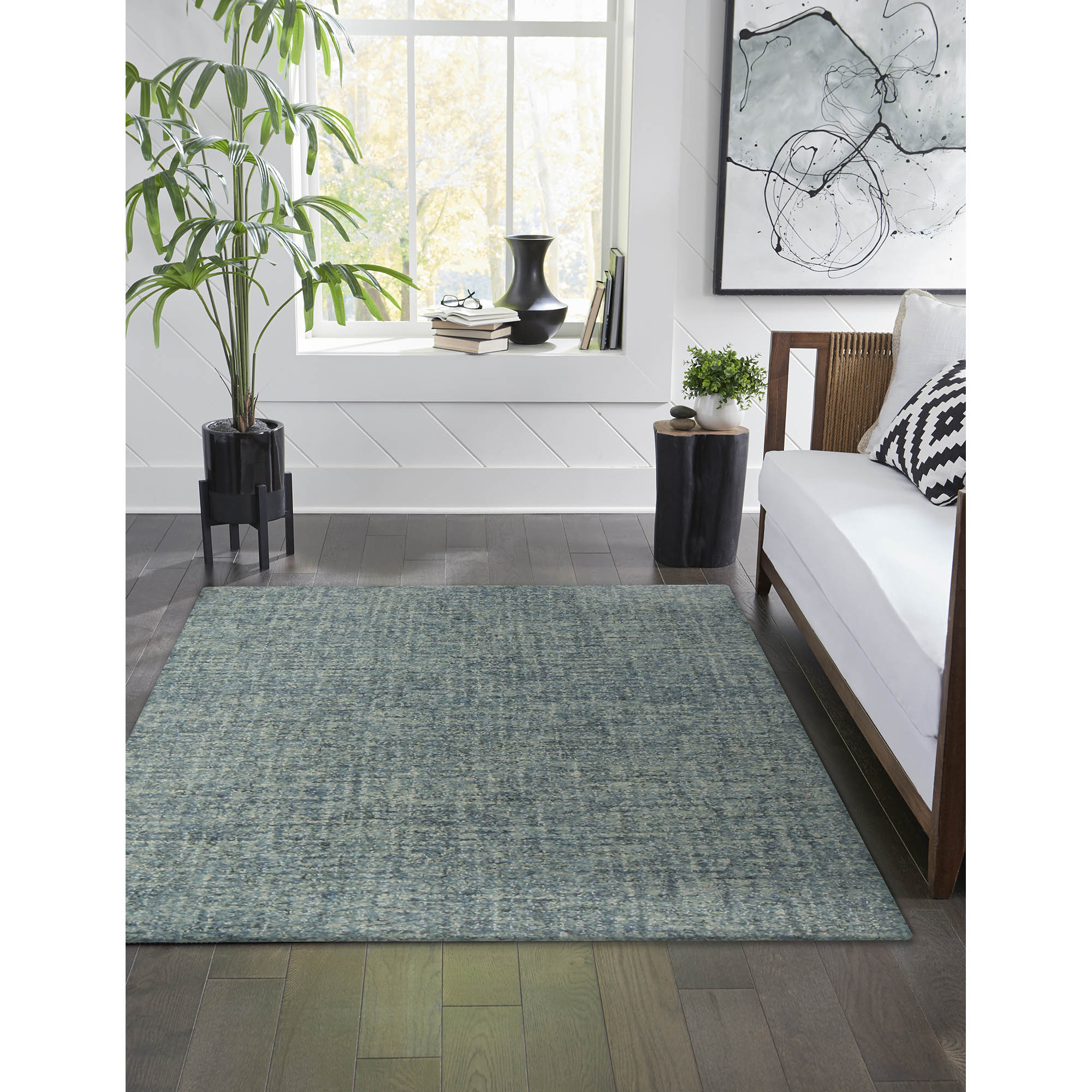 Liora Manne SVH46950303 Savannah 4 x 6 (ft) Tufted Wool Blue Rectangular Indoor Solid Industrial Area rug