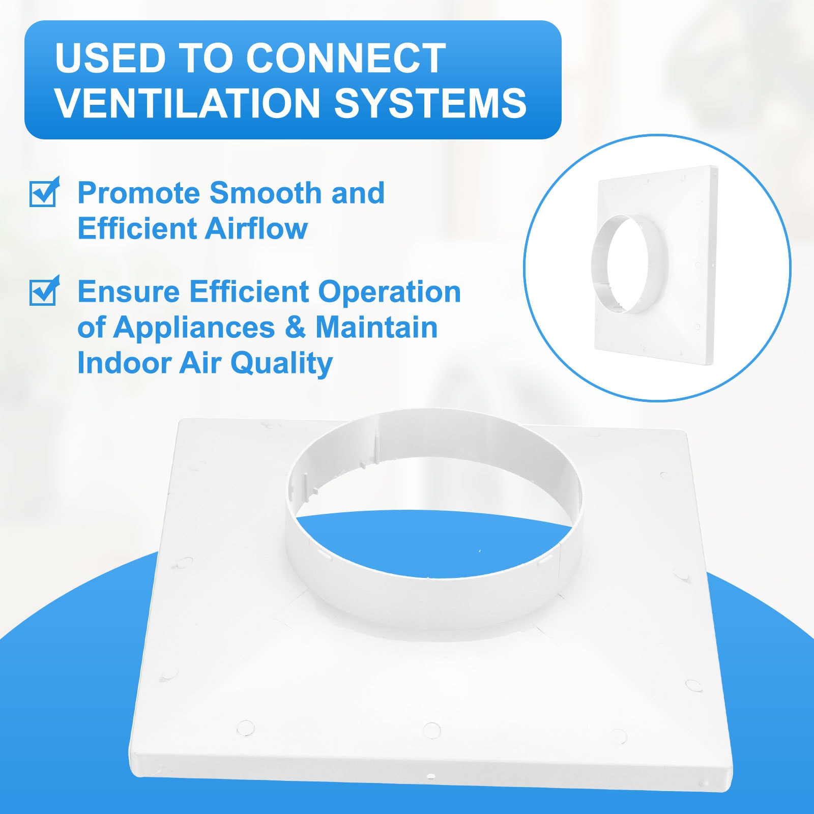 PATIKIL 11inch to 6inch Duct Connector Flange Plastic Square to Round ...