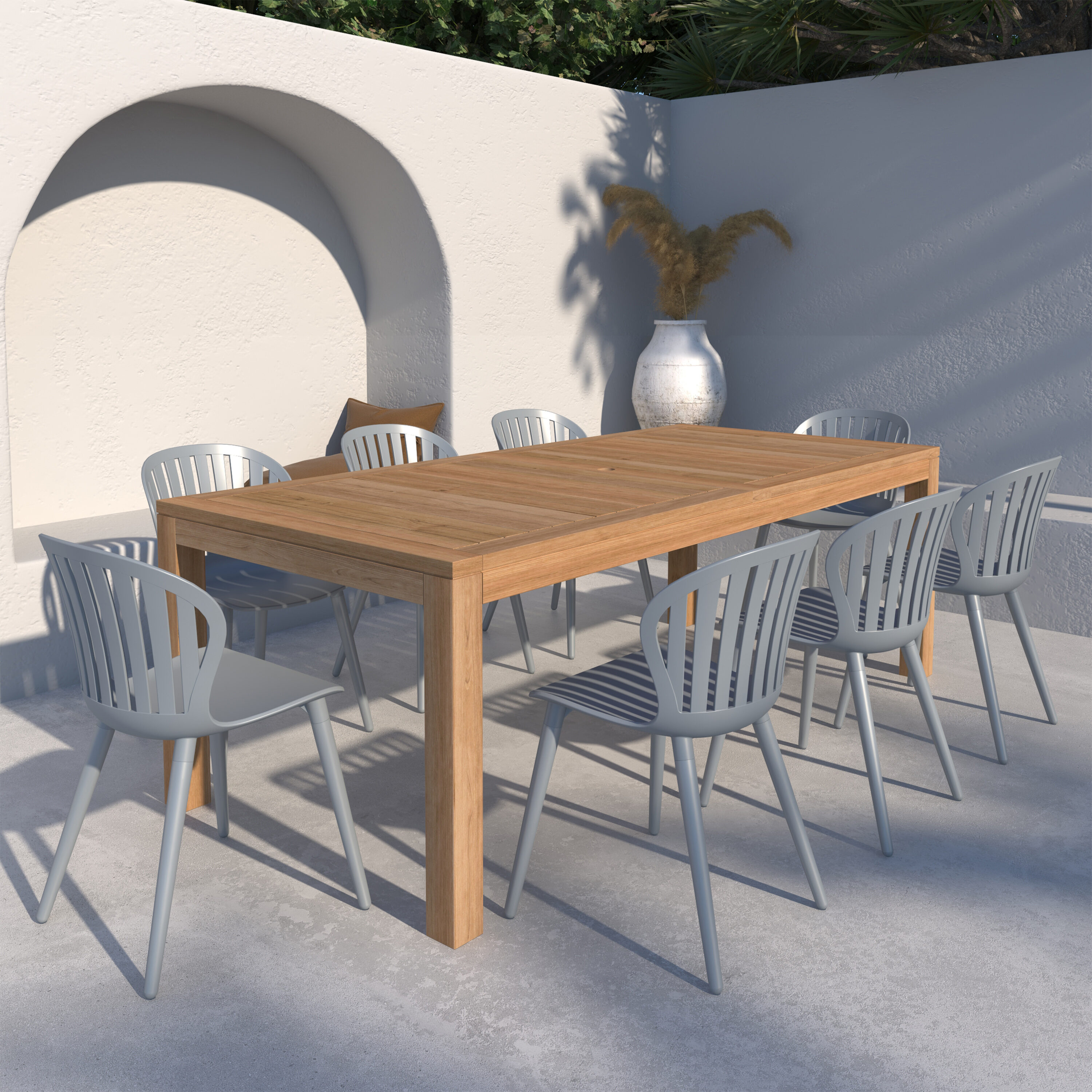 Amazonia RIN2208CANSDALUGR Outdoor Patio 9 -Piece Patio Dining Set Wood Rectangle Table with 8