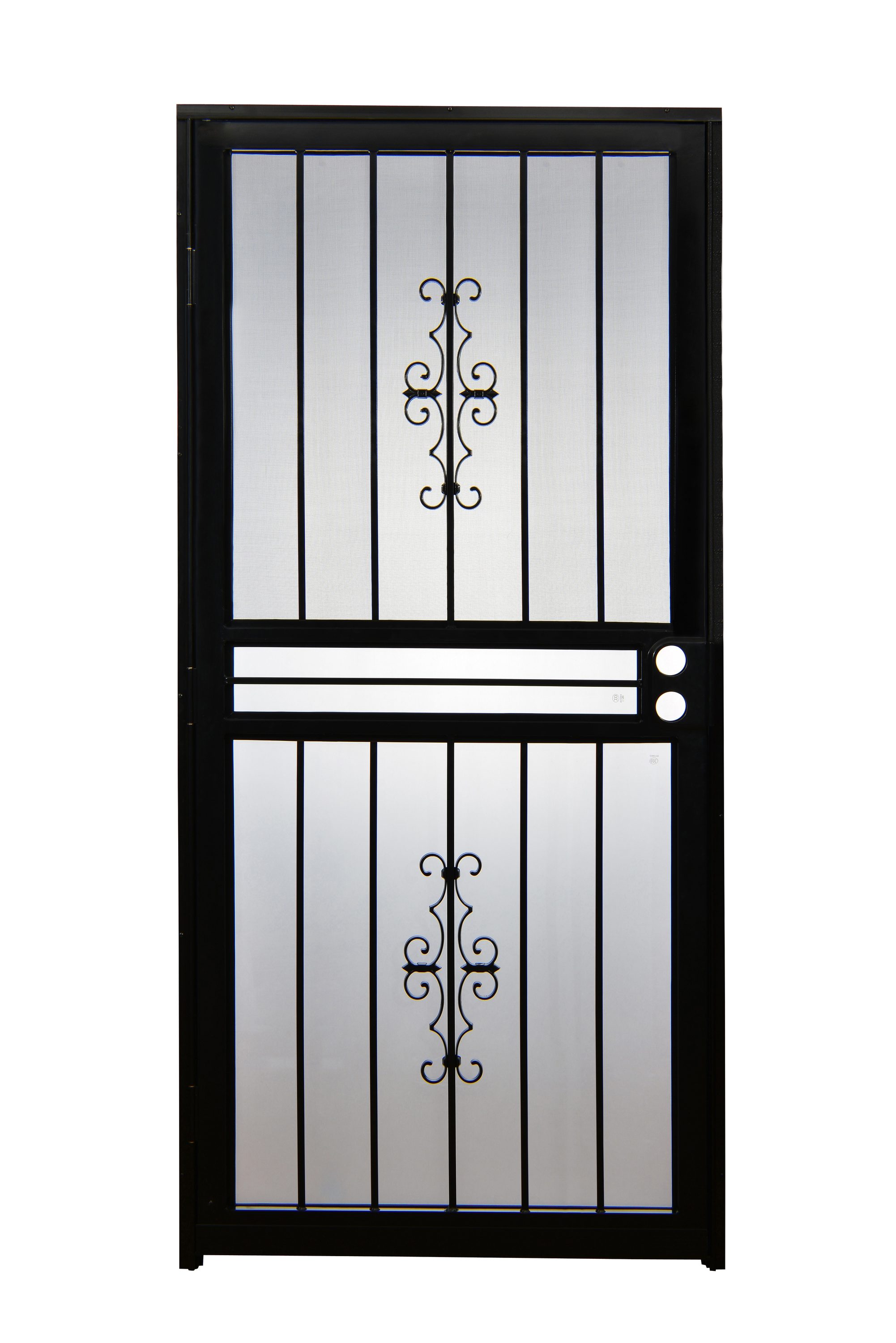 Resolute 36-in x 80-in Black Steel Recessed Mount Security Door with Charcoal Screen Tempered Glass Rubber | - Gatehouse LF625-36-BLK