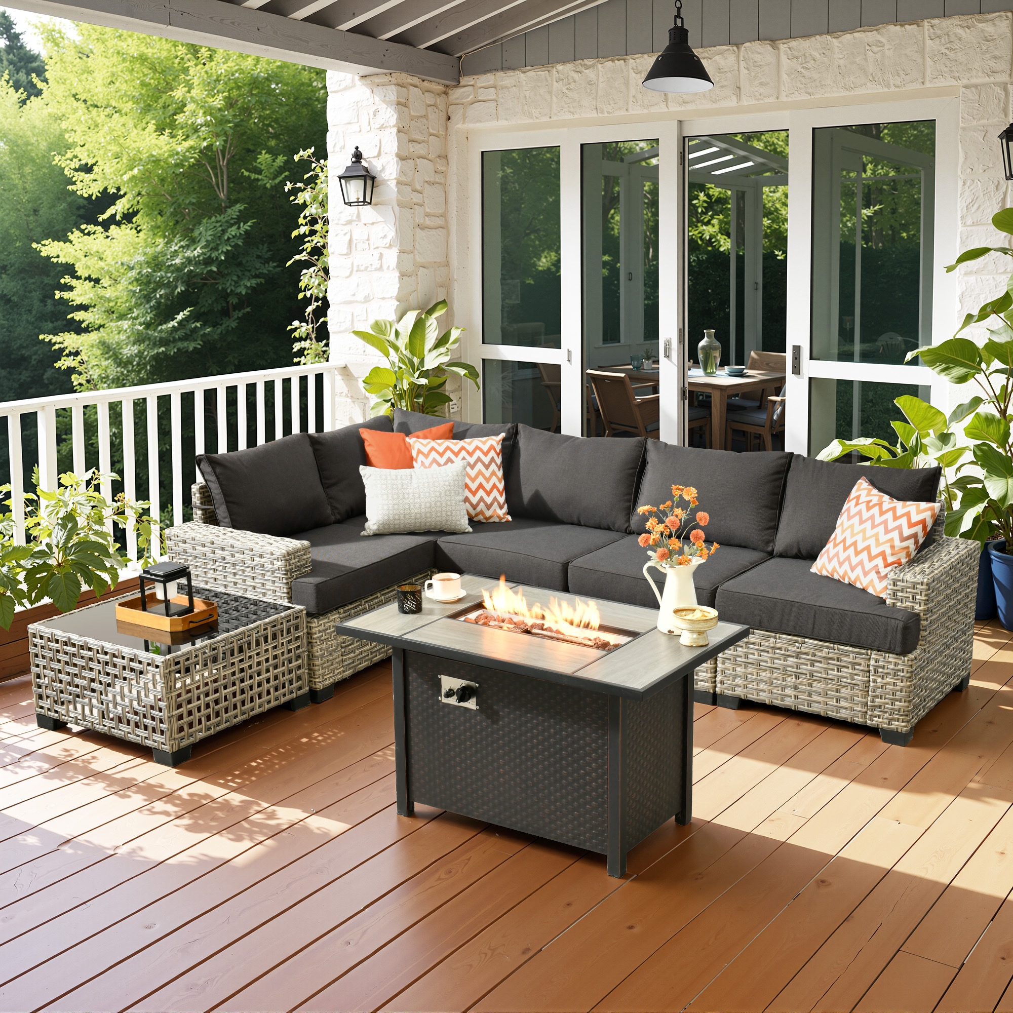 ALTRIGUS 6L-CFP03-TBS107-AL 7 -Piece Wicker Patio Sofa Conversation Set with Black Cushions